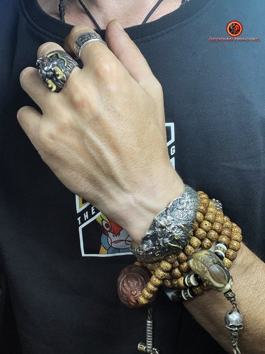 Bracelet Bouddhiste en argent - Garuda - Briser les obstacles | obsidian dragons