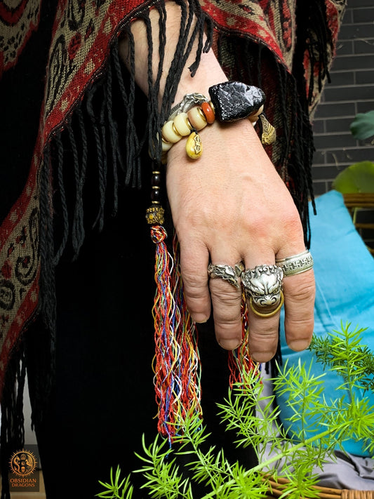 Bracelet Chamanique-Cobra et os-Rituel tantrique Himalayen | obsidian dragons