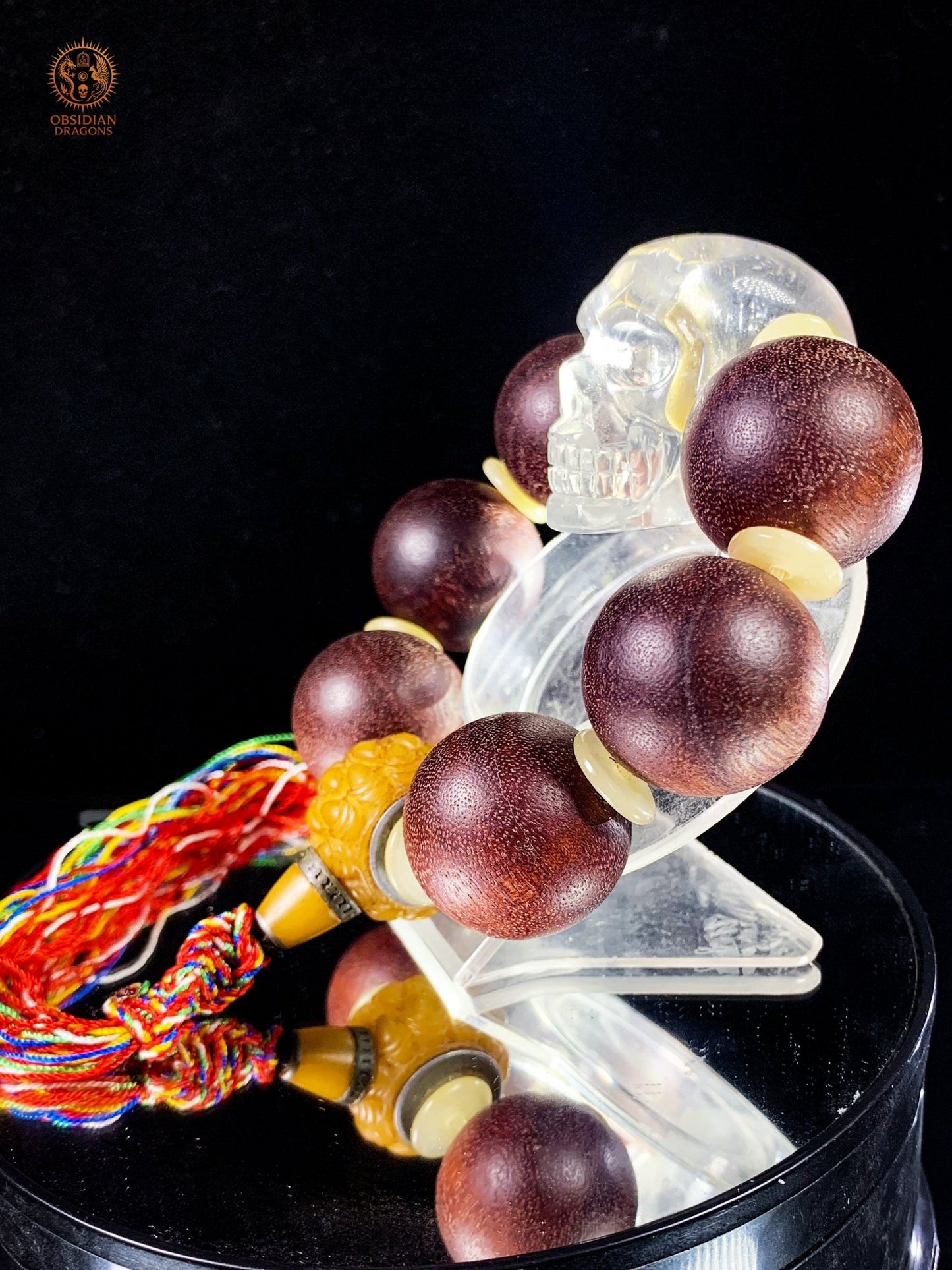 Bracelet Crâne de Cristal – Bois de Santal Rouge - titanesque | obsidian dragons