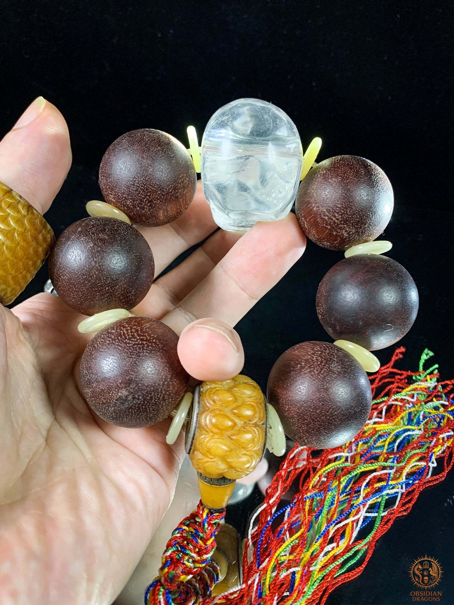 Bracelet Crâne de Cristal – Bois de Santal Rouge - titanesque | obsidian dragons