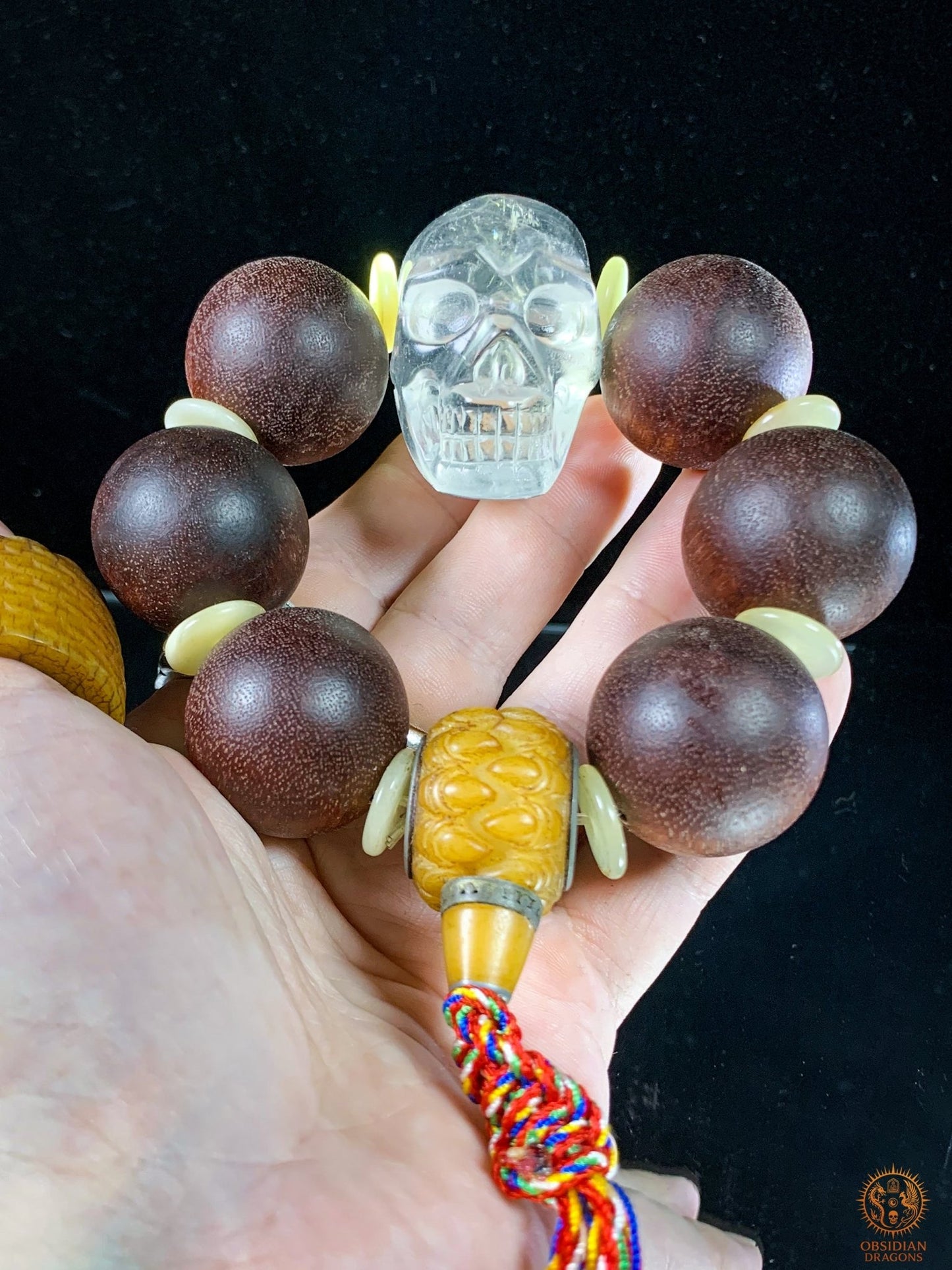 Bracelet Crâne de Cristal – Bois de Santal Rouge - titanesque