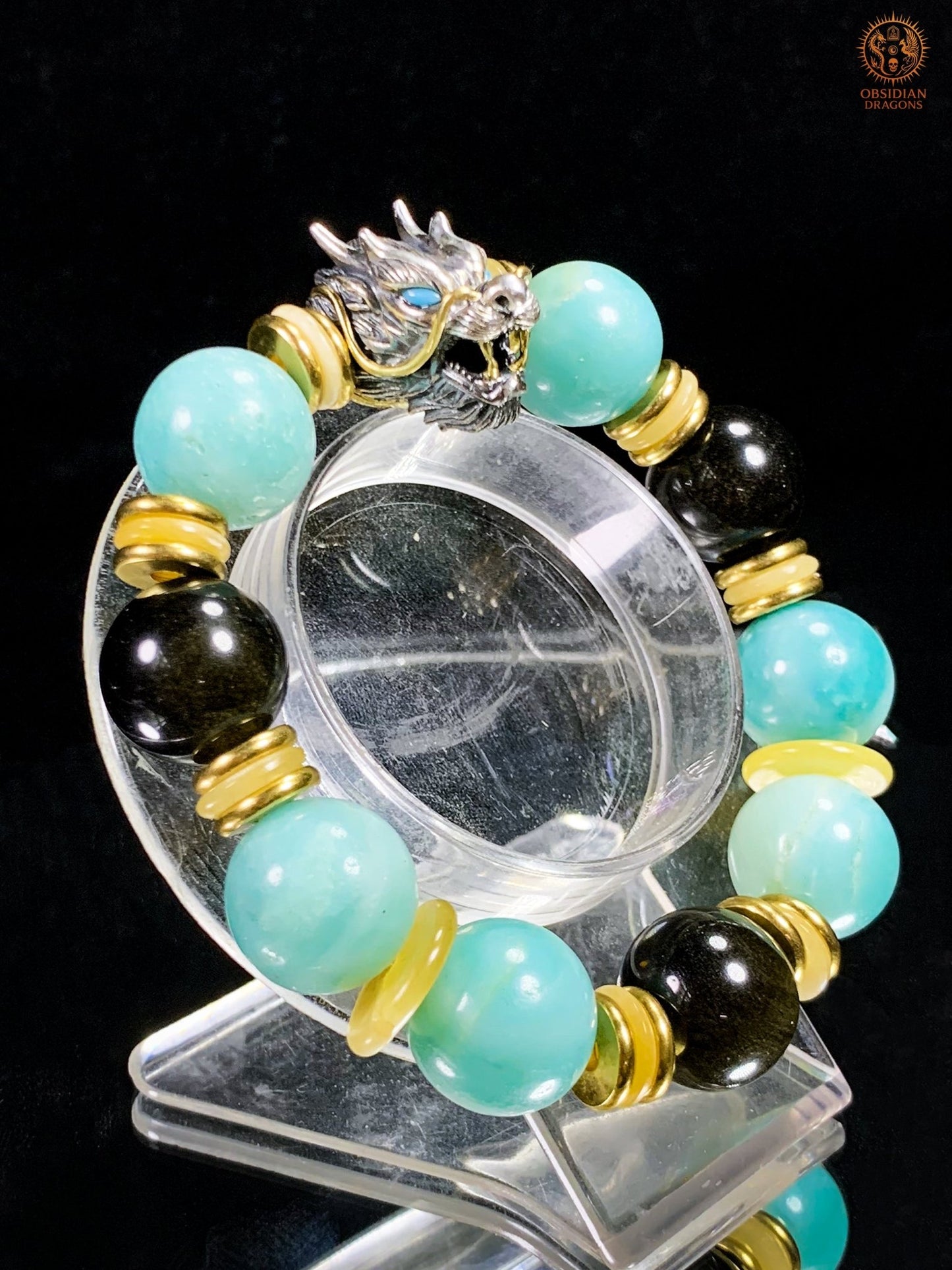 Bracelet Dragon en Argent 925 – Amazonite & Obsidienne | obsidian dragons