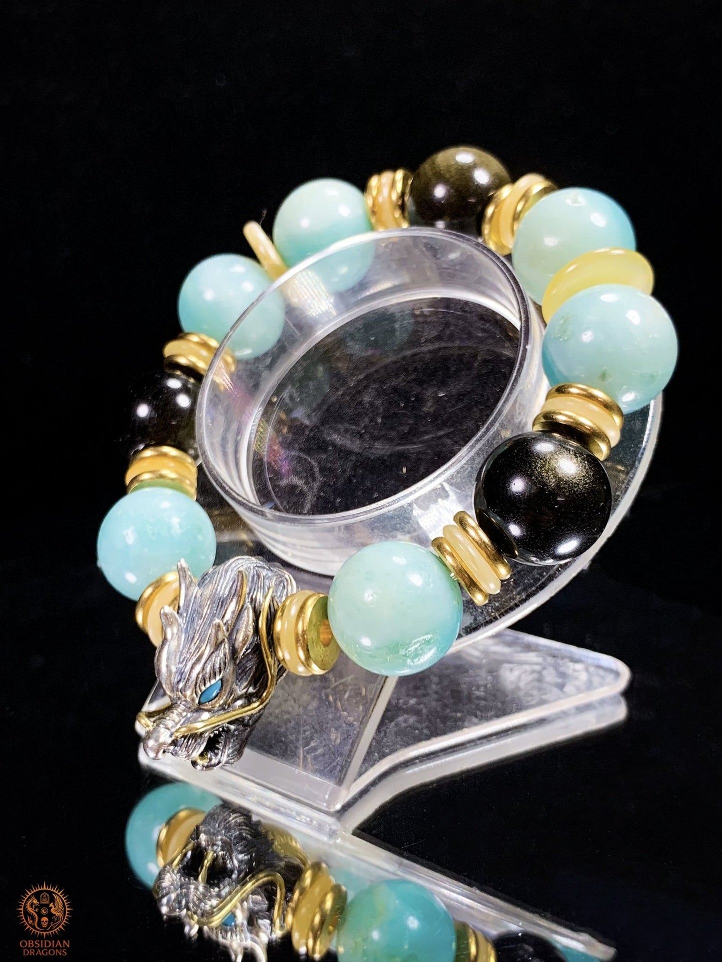 Bracelet Dragon en Argent 925 – Amazonite & Obsidienne | obsidian dragons