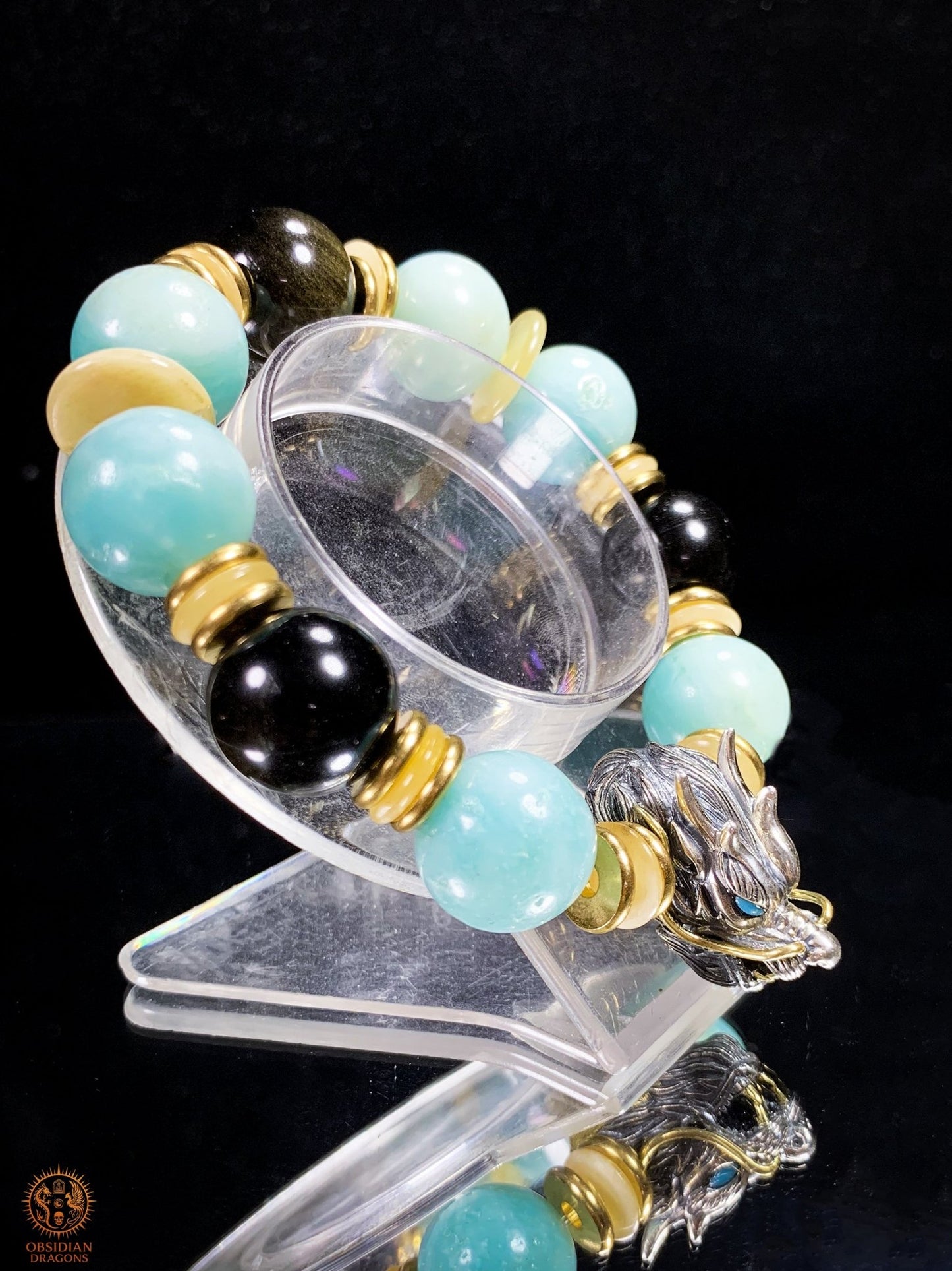 Bracelet Dragon en Argent 925 – Amazonite & Obsidienne | obsidian dragons