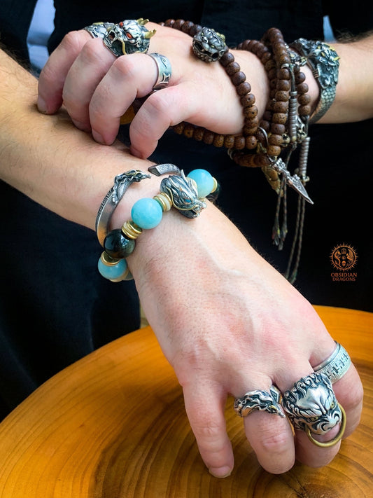 Bracelet Dragon en Argent 925 – Amazonite & Obsidienne | obsidian dragons