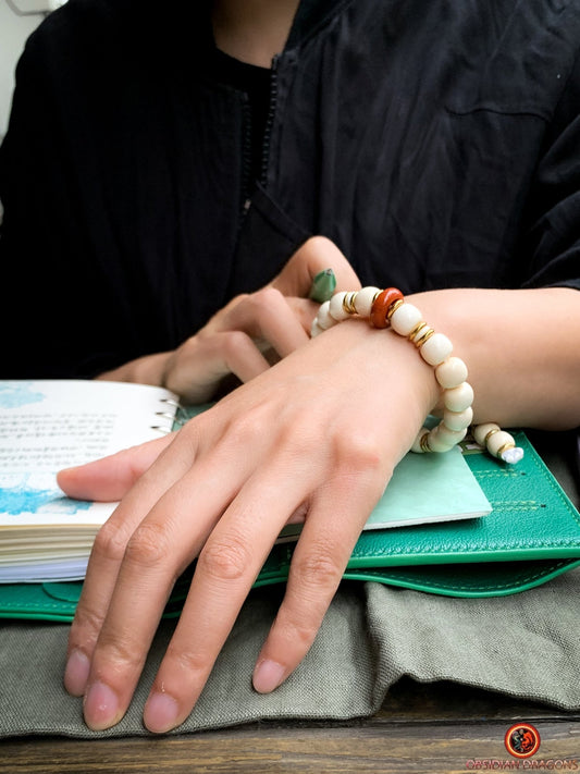 Bracelet Dragon en Ivoire de Mammouth et Agate Nan Hong | obsidian dragons