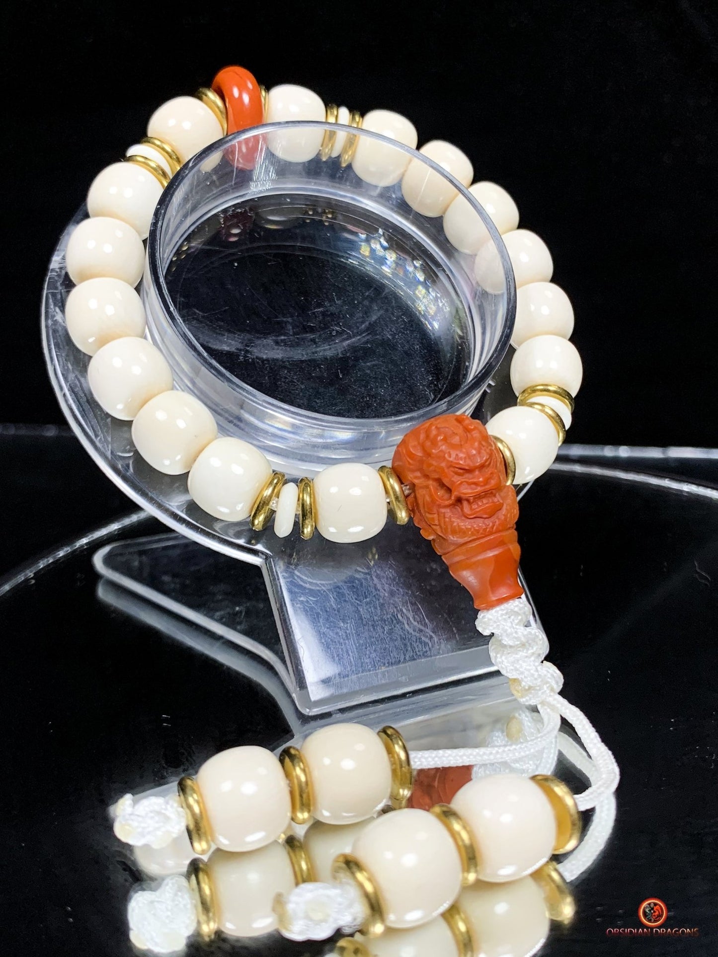 Bracelet Dragon en Ivoire de Mammouth et Agate Nan Hong | obsidian dragons