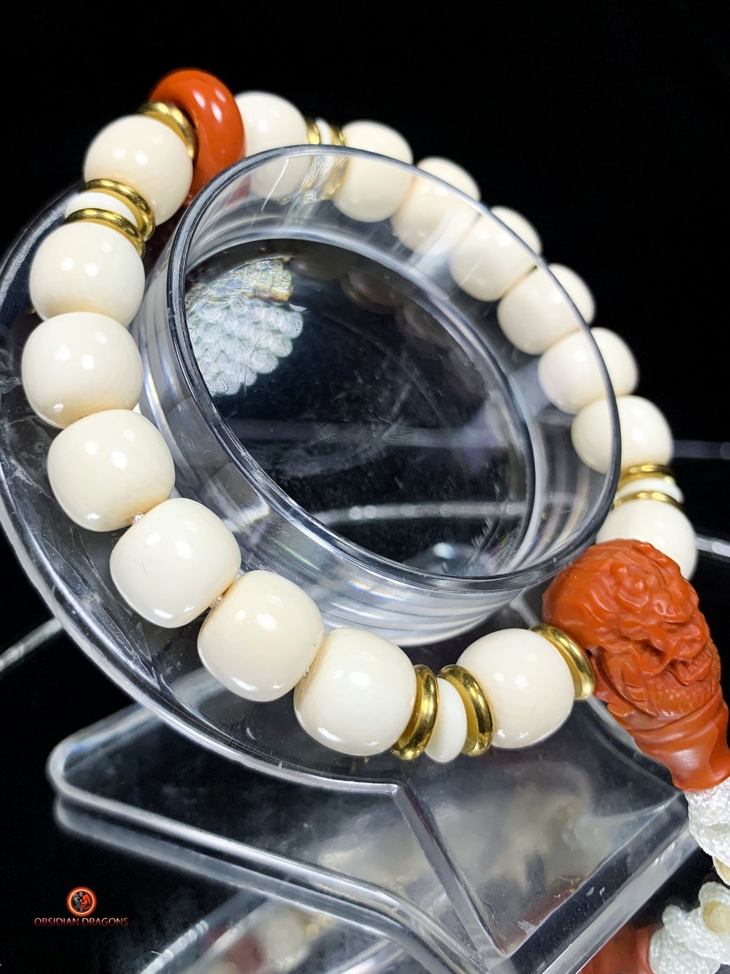 Bracelet Dragon en Ivoire de Mammouth et Agate Nan Hong | obsidian dragons