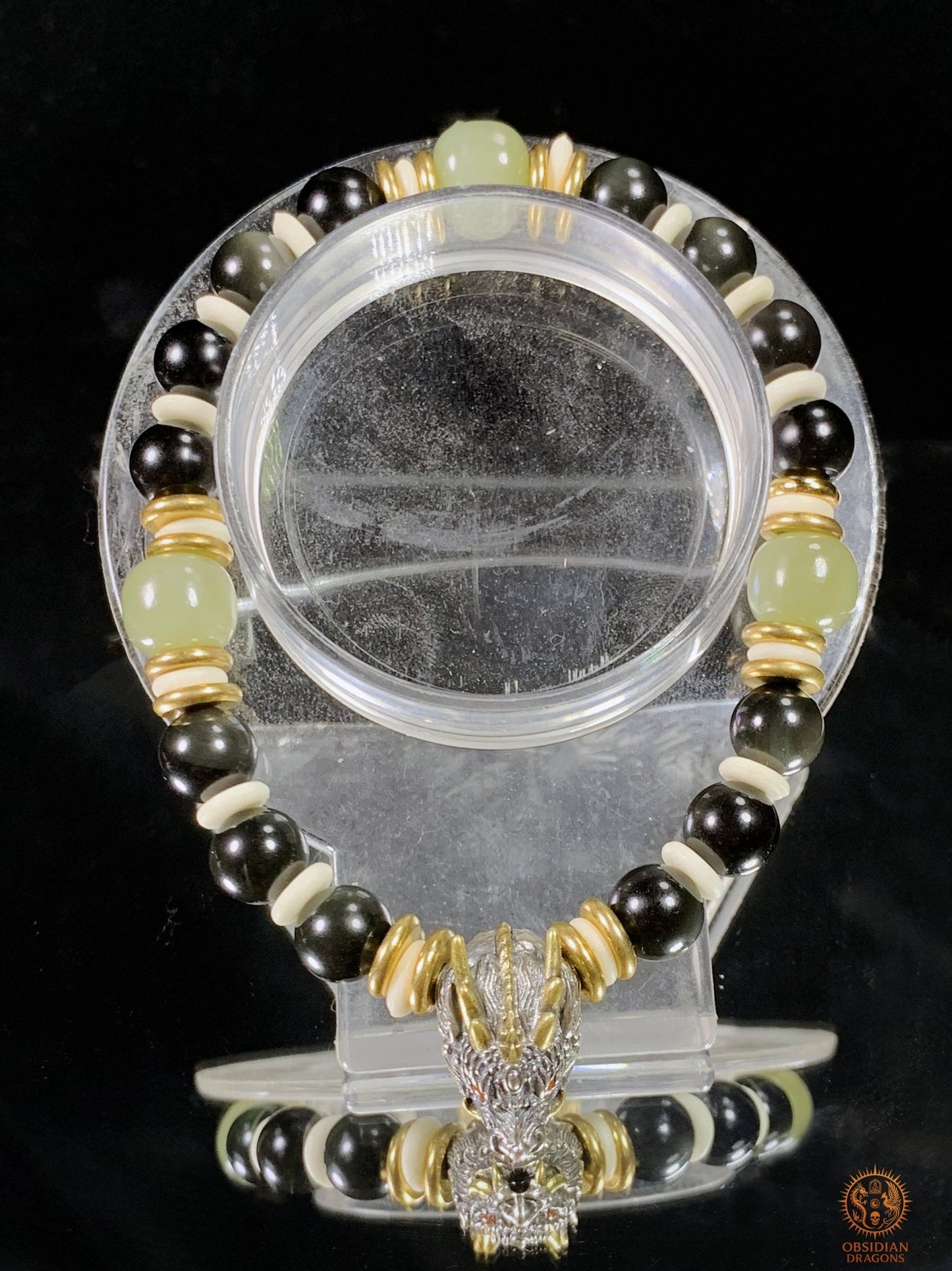 Bracelet Dragon en Obsidienne Œil Céleste, Jade et argent | obsidian dragons