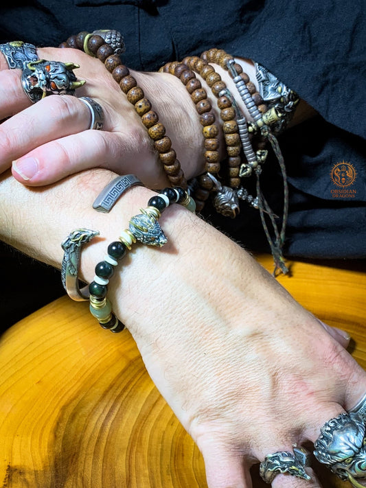 Bracelet Dragon en Obsidienne Œil Céleste, Jade et argent | obsidian dragons