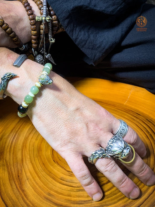Bracelet Dragon en Jade, Obsidienne Œil Céleste et argent | obsidian dragons