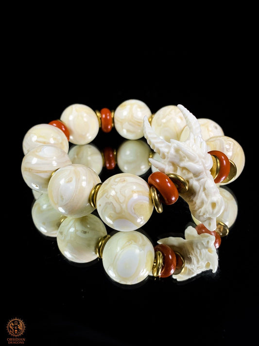 Bracelet Dragon en Molaires de Mammouth – Agate & Bois de Cerf | obsidian dragons