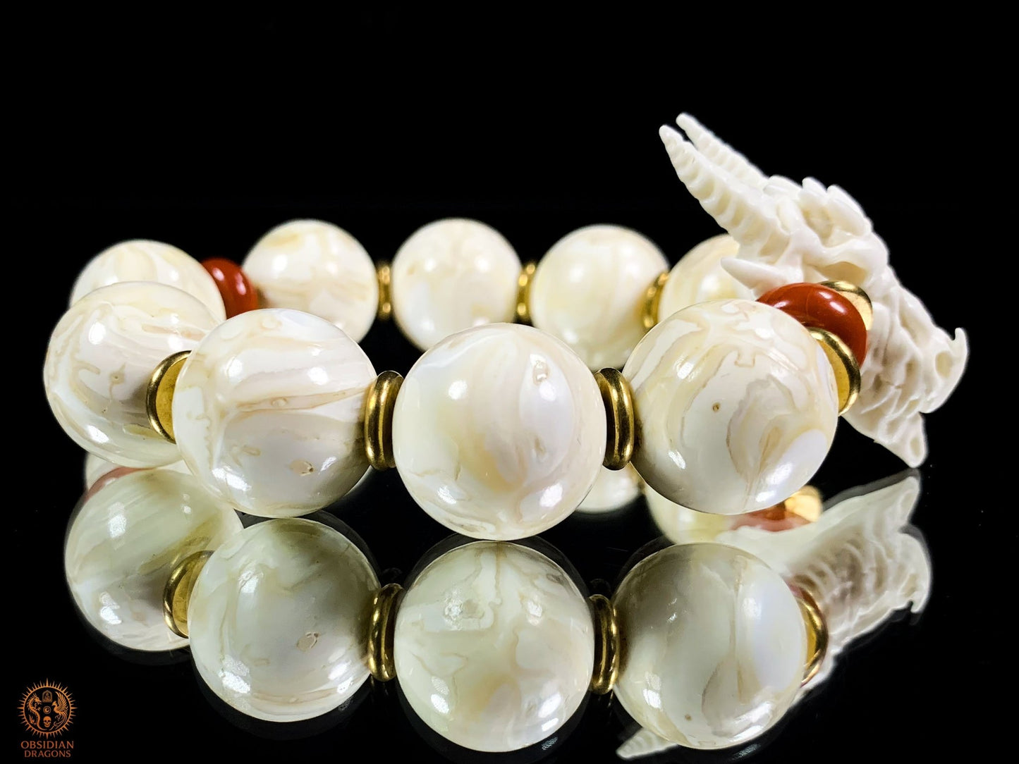 Bracelet Dragon en Molaires de Mammouth – Agate & Bois de Cerf | obsidian dragons