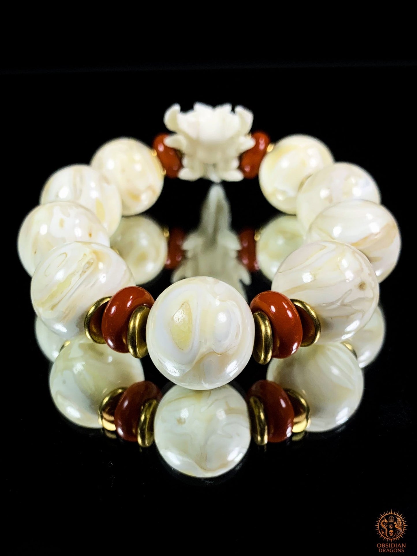 Bracelet Dragon en Molaires de Mammouth – Agate & Bois de Cerf | obsidian dragons