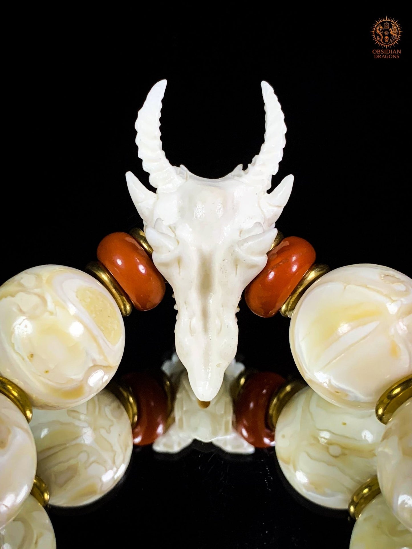 Bracelet Dragon en Molaires de Mammouth – Agate & Bois de Cerf | obsidian dragons