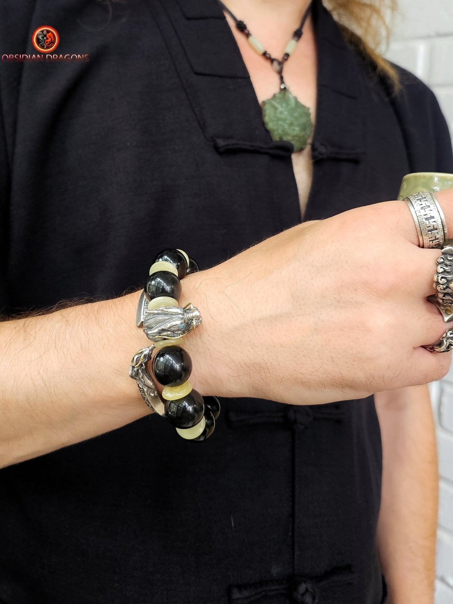 Bracelet Dragon en Obsidienne Oeil Céleste - Éveil Spirituel | obsidian dragons
