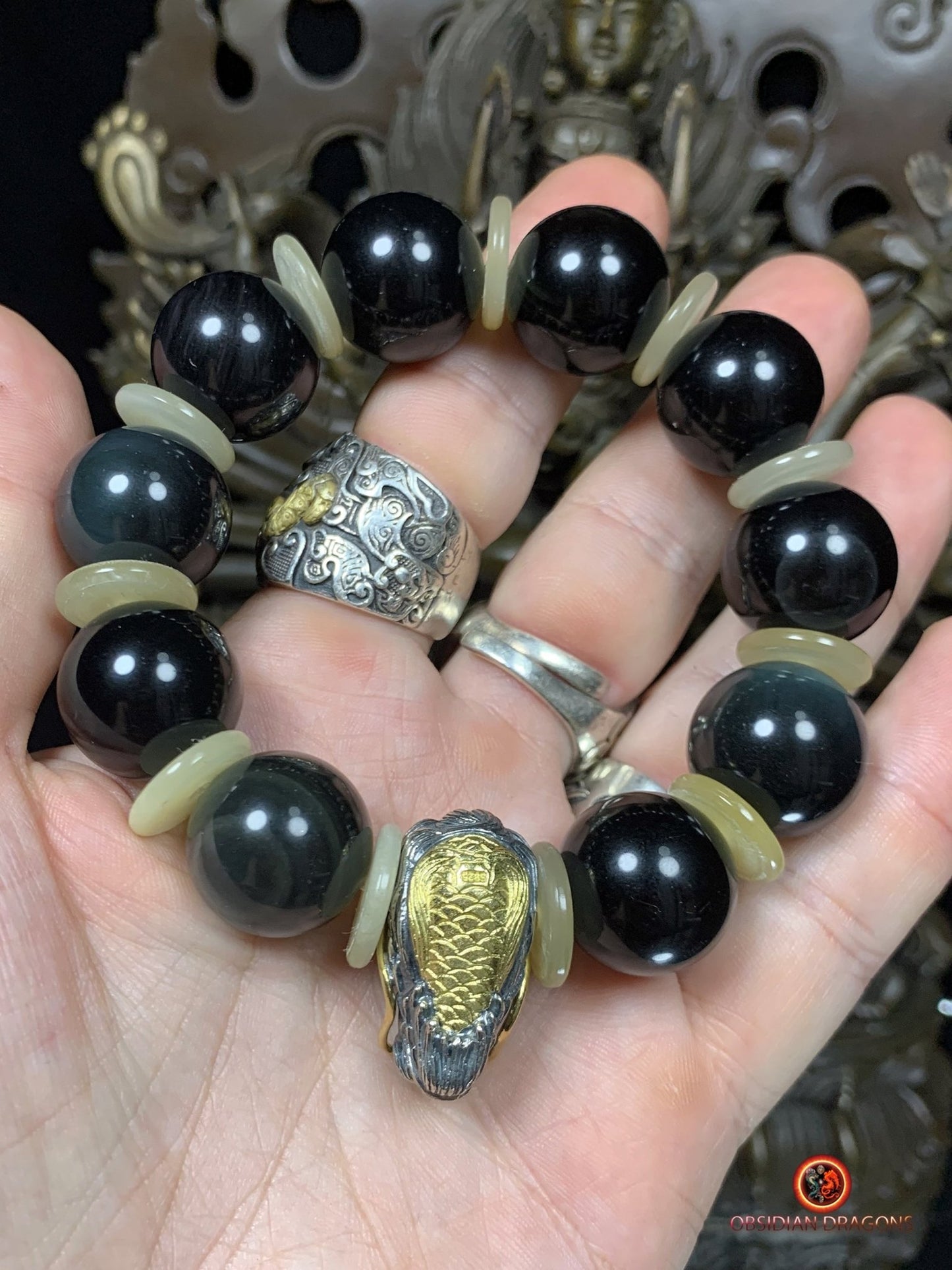 Bracelet Dragon en Obsidienne Oeil Céleste - Éveil Spirituel | obsidian dragons