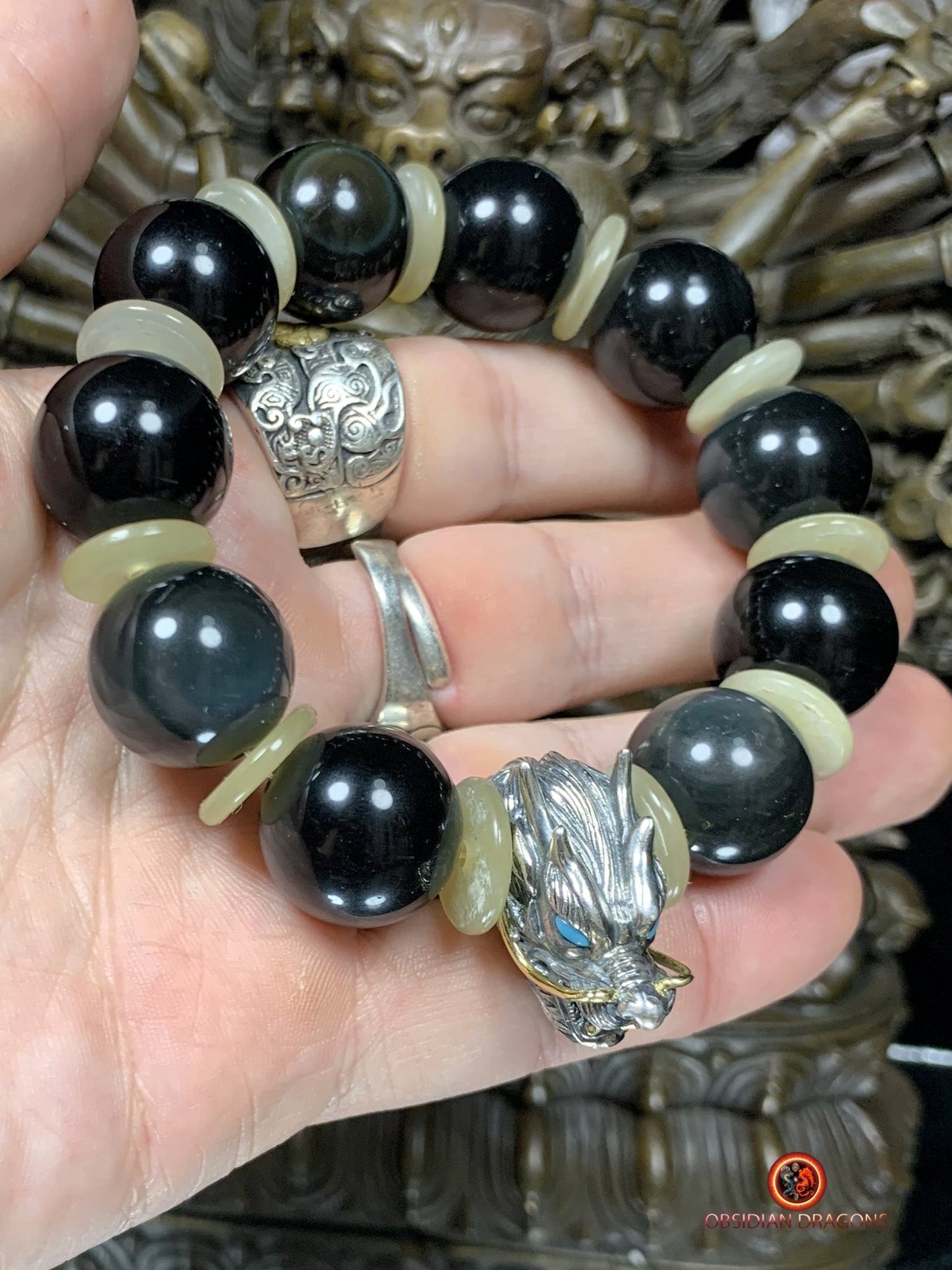 Bracelet Dragon en Obsidienne Oeil Céleste - Éveil Spirituel | obsidian dragons