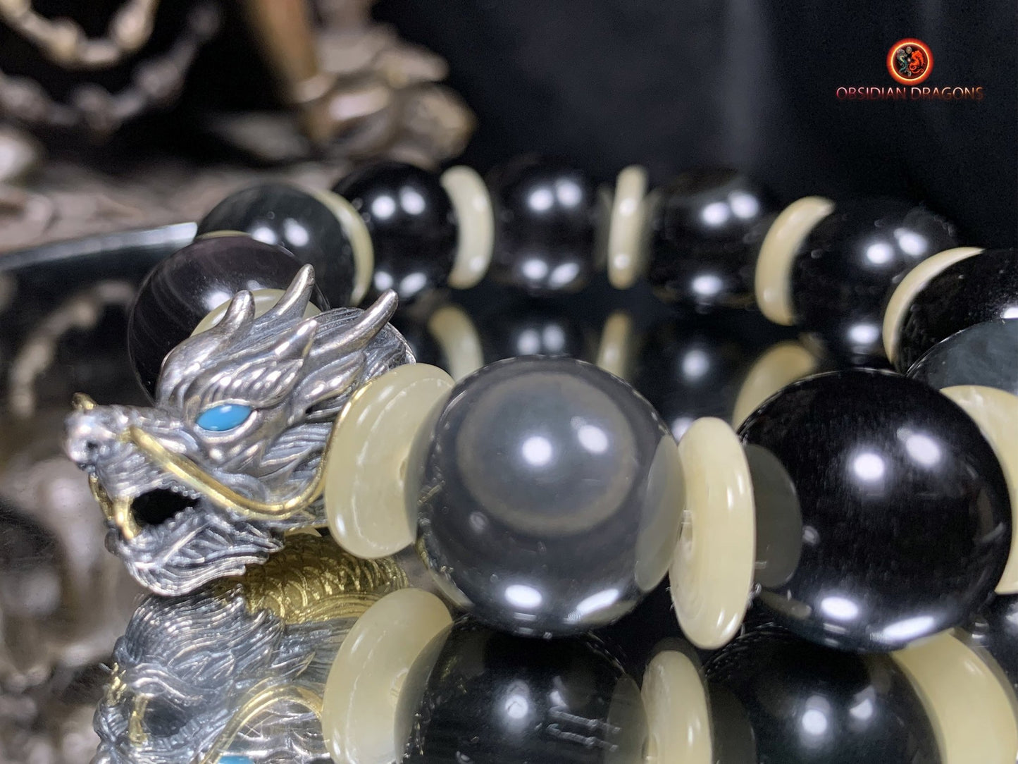 Bracelet Dragon en Obsidienne Oeil Céleste - Éveil Spirituel | obsidian dragons