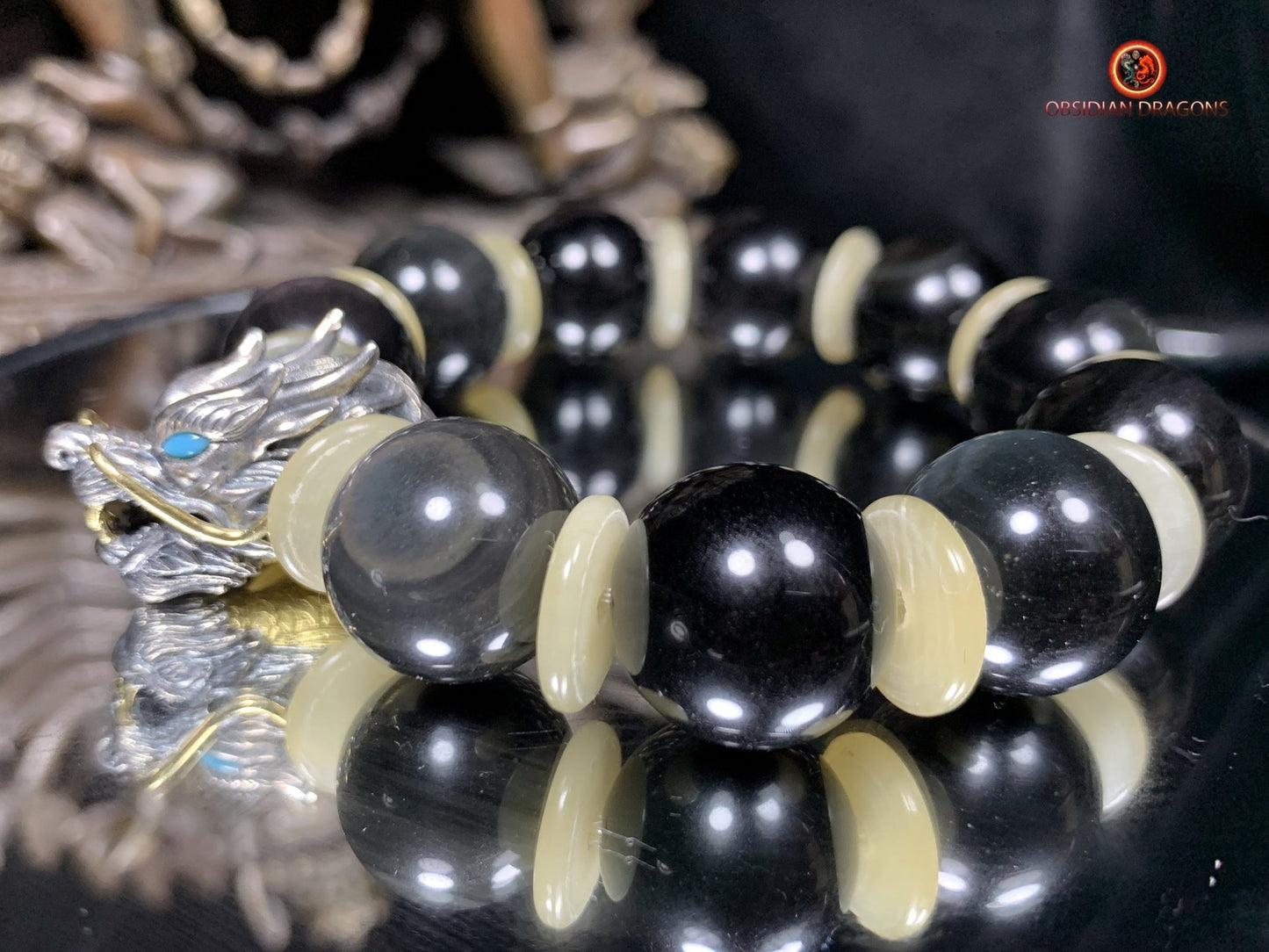 Bracelet Dragon en Obsidienne Oeil Céleste - Éveil Spirituel | obsidian dragons