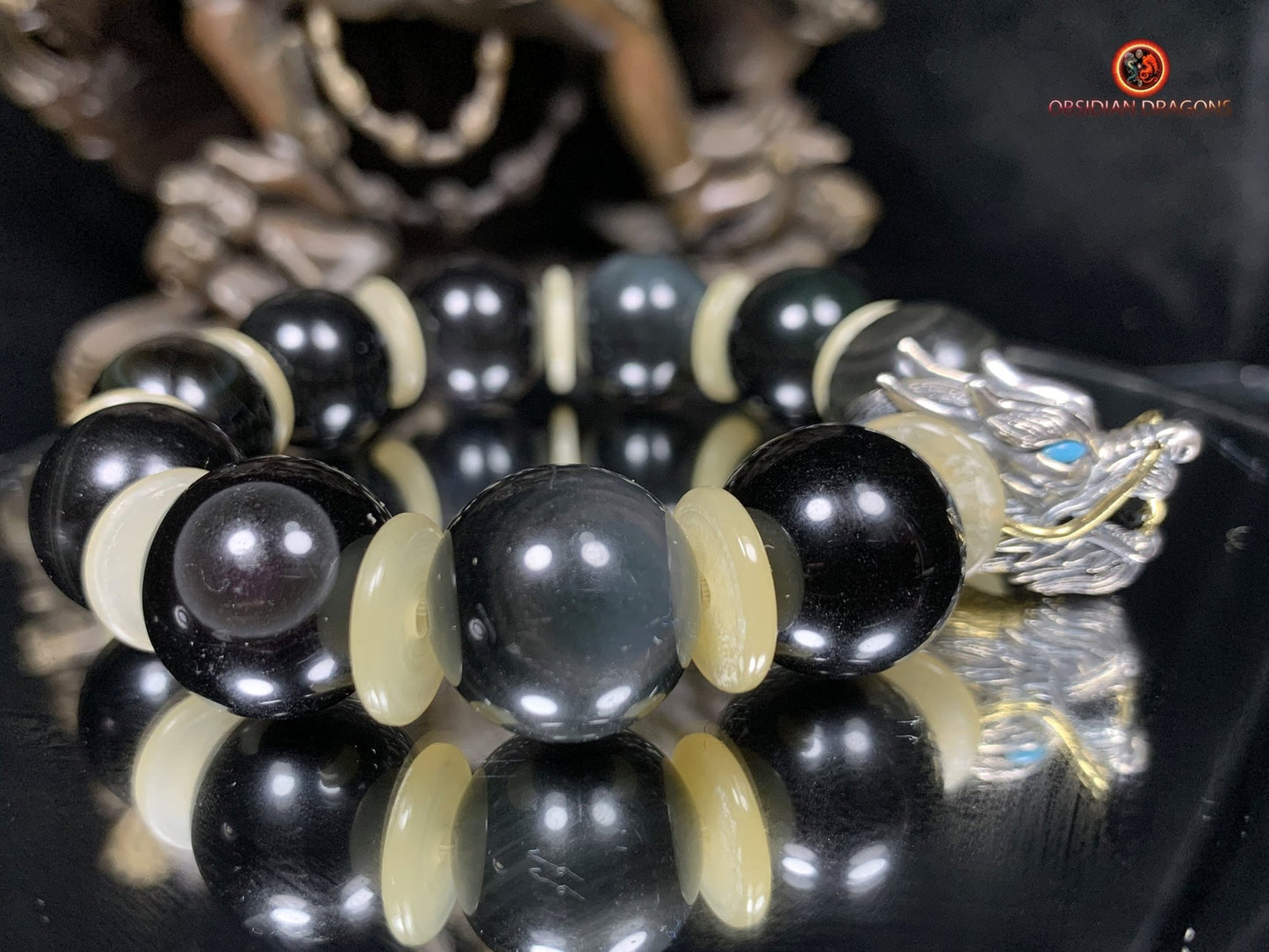 Bracelet Dragon en Obsidienne Oeil Céleste - Éveil Spirituel | obsidian dragons