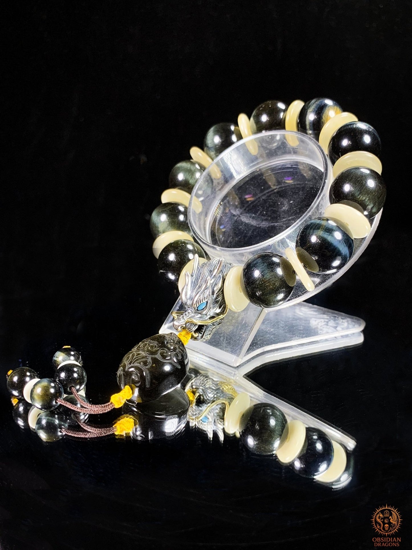 Bracelet Dragon en Œil de Faucon – Tête de Dragon en Argent | obsidian dragons