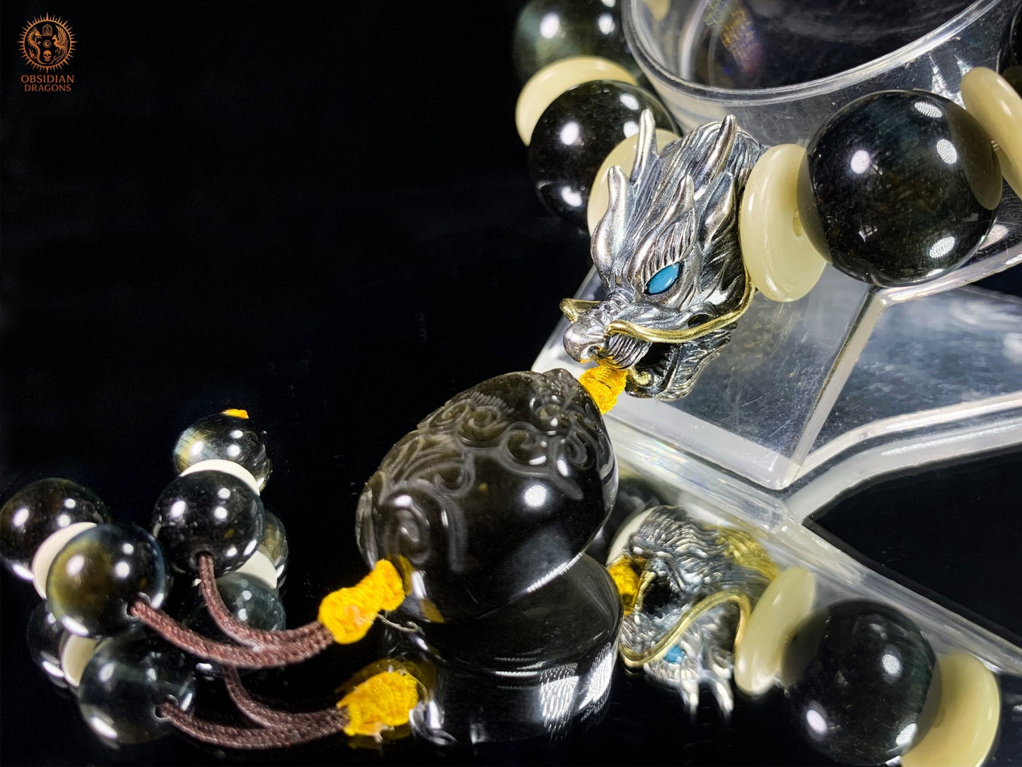Bracelet Dragon en Œil de Faucon – Tête de Dragon en Argent | obsidian dragons