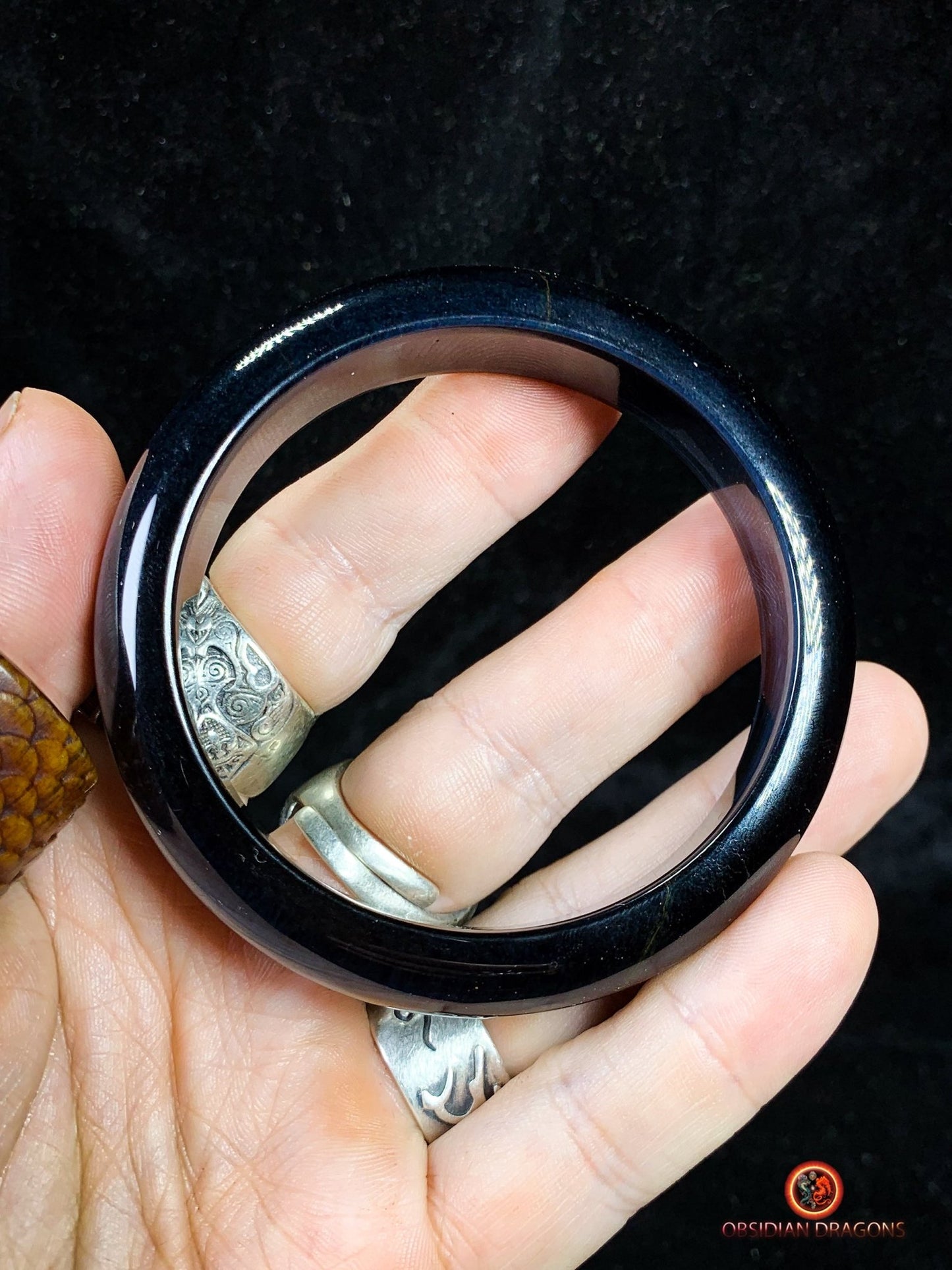 Bracelet Jonc en Œil de Faucon Naturel - Authentique et Unique - obsidian dragons