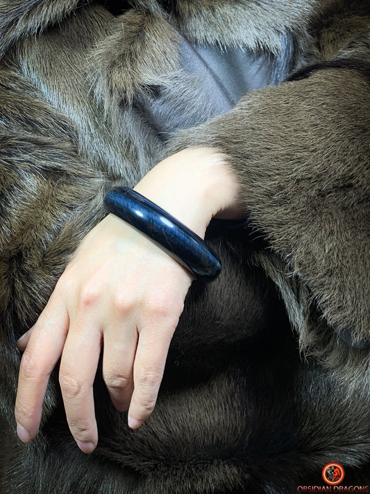 Bracelet Jonc en Œil de Faucon naturel - Pierre Certifiée | obsidian dragons