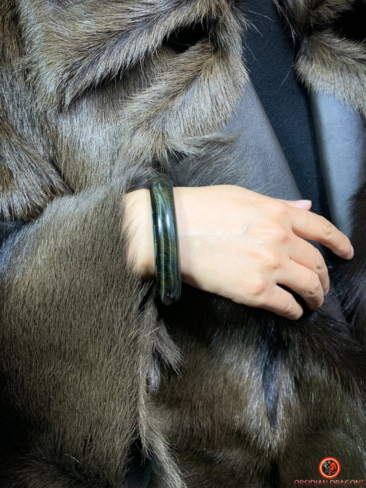 Bracelet Jonc en Œil de Faucon naturel - Élégance et Qualité | obsidian dragons