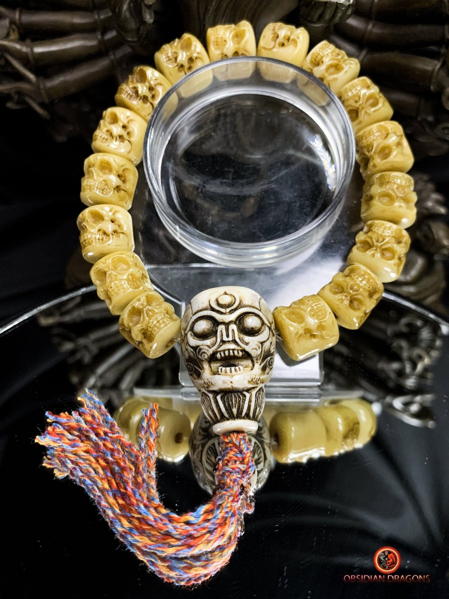 Bracelet Mala Tibétain en Os - Crânes et Citipati | obsidian dragons