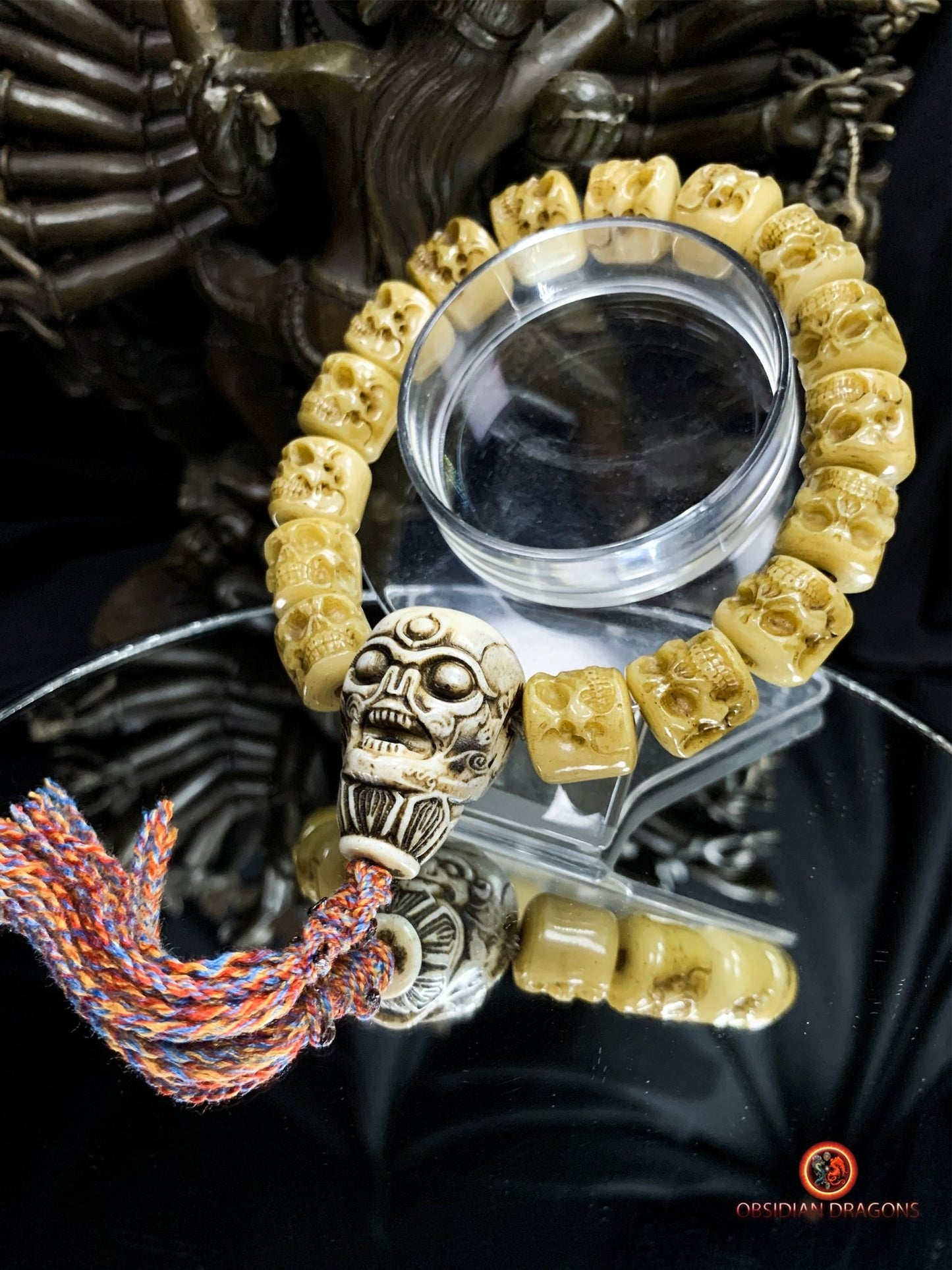 Bracelet Mala Tibétain en Os - Crânes et Citipati | obsidian dragons
