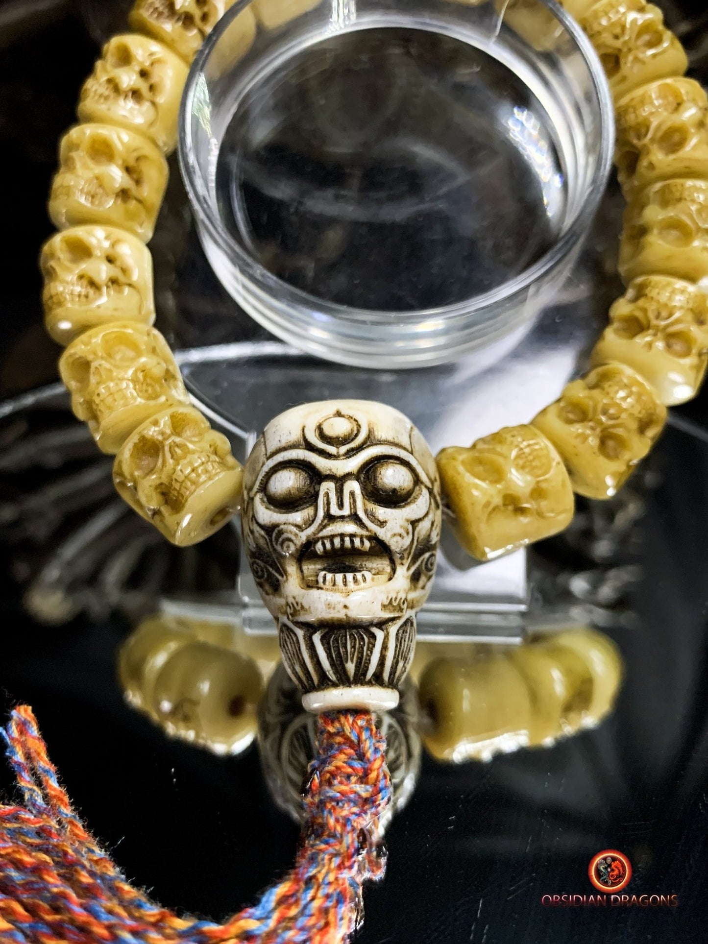 Bracelet Mala Tibétain en Os - Crânes et Citipati | obsidian dragons