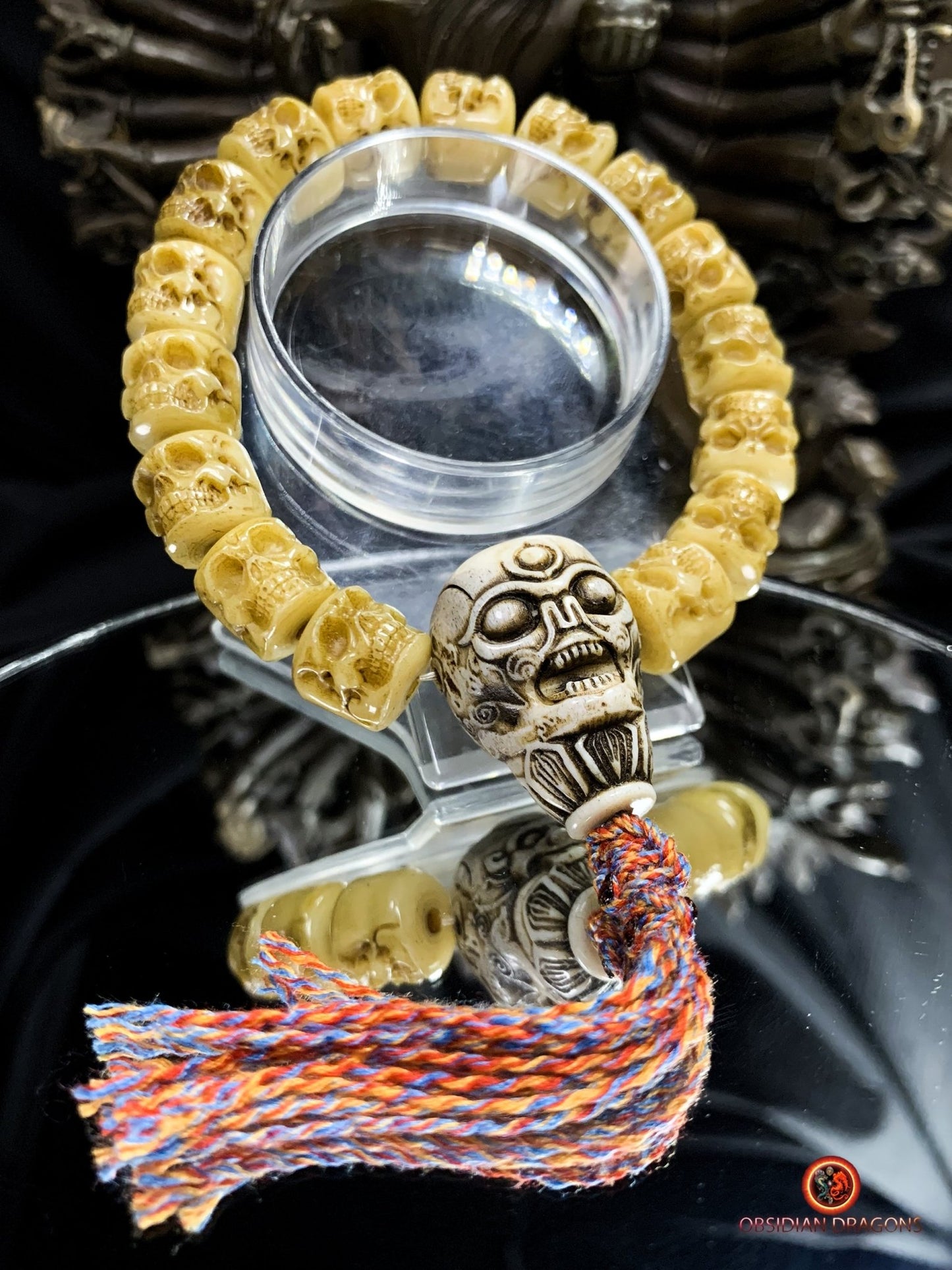 Bracelet Mala Tibétain en Os - Crânes et Citipati | obsidian dragons