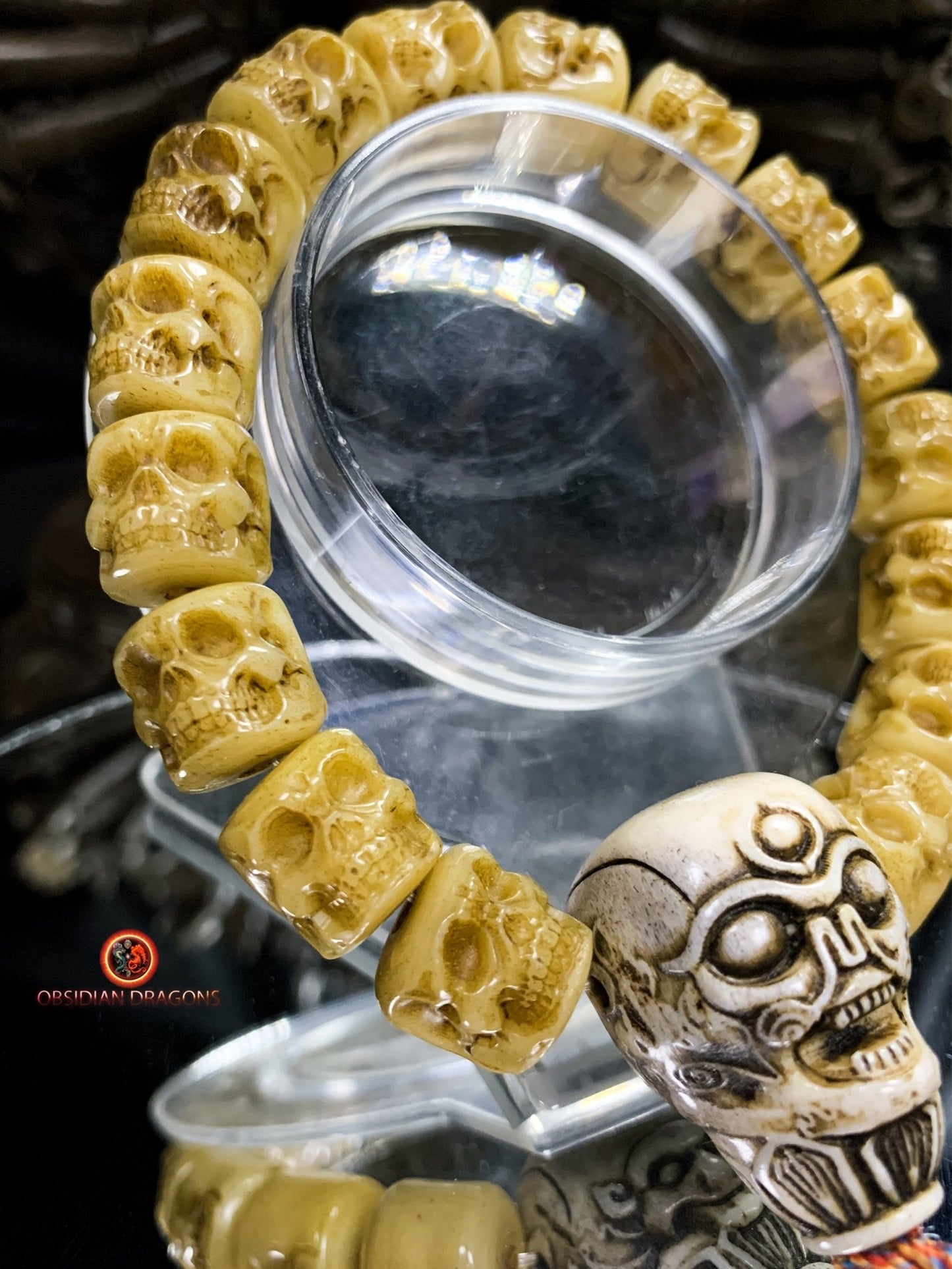 Bracelet Mala Tibétain en Os - Crânes et Citipati | obsidian dragons