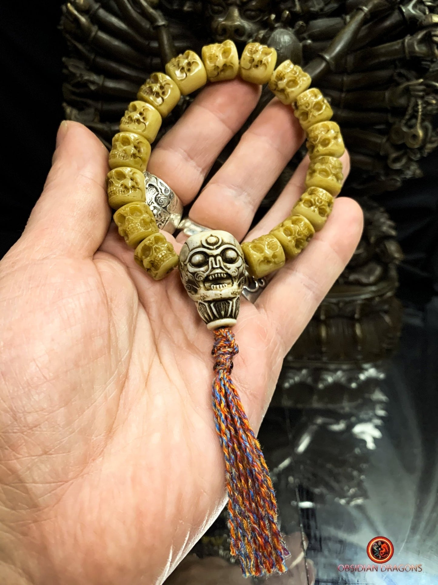 Bracelet Mala Tibétain en Os - Crânes et Citipati | obsidian dragons