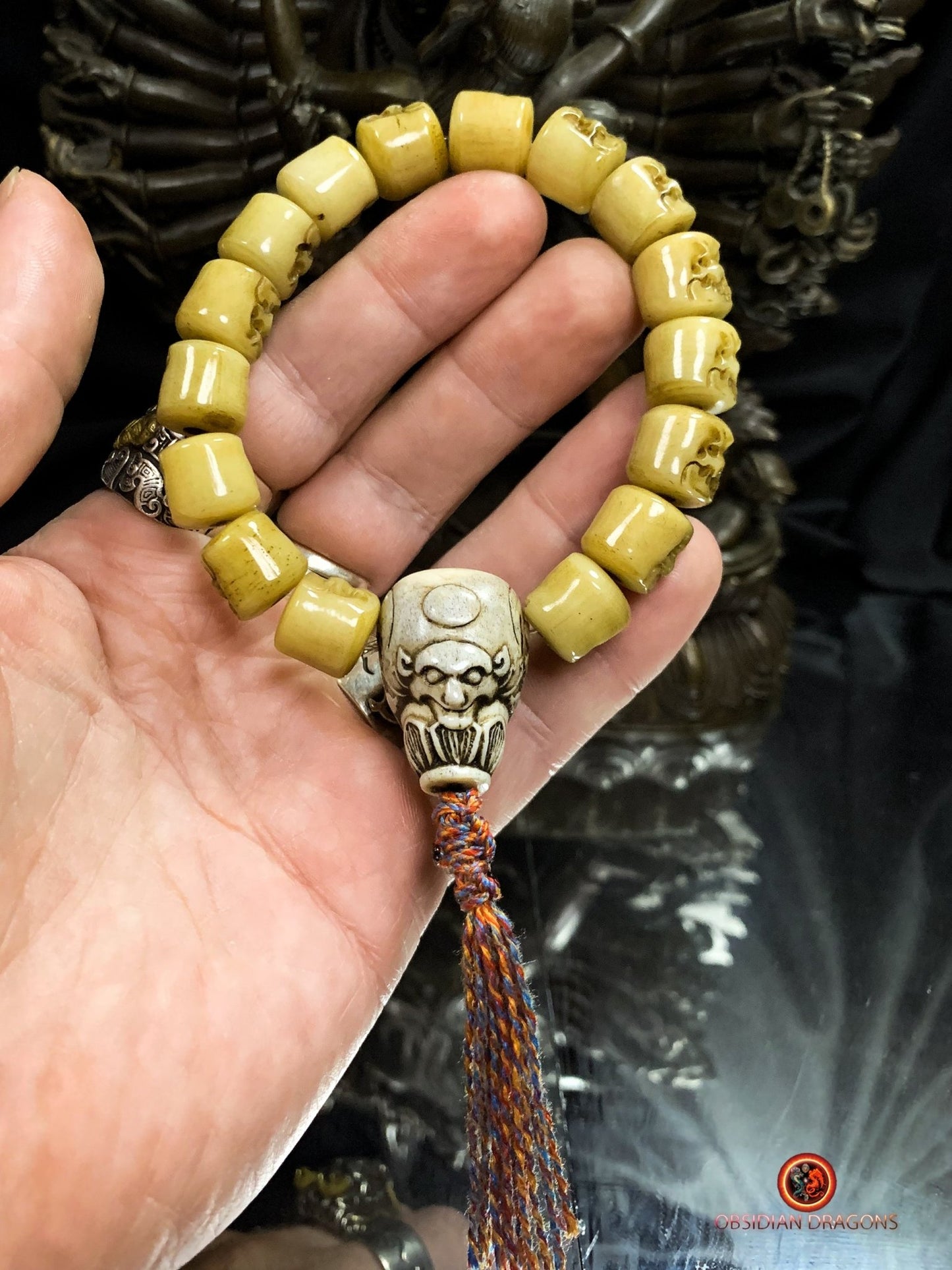 Bracelet Mala Tibétain en Os - Crânes et Citipati | obsidian dragons