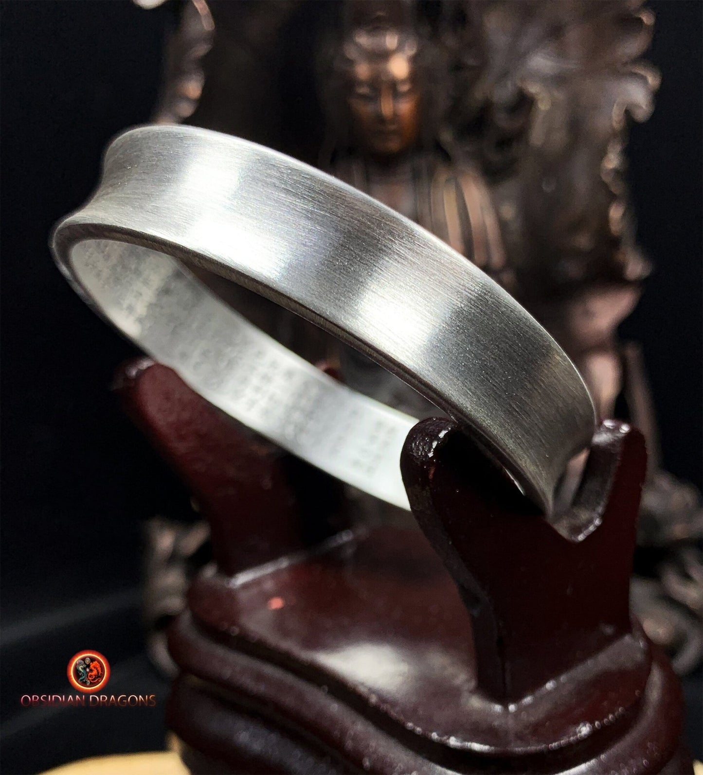 Bracelet Manchette Bouddhiste en Argent 999 - Sutra du Cœur | obsidian dragons