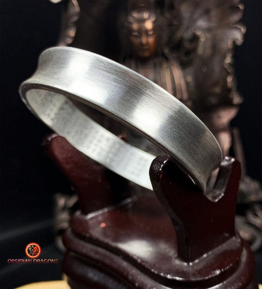 Bracelet Manchette Bouddhiste en Argent 999 - Sutra du Cœur | obsidian dragons