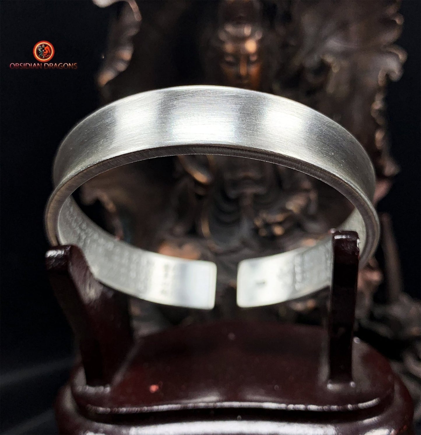 Bracelet Manchette Bouddhiste en Argent 999 - Sutra du Cœur | obsidian dragons