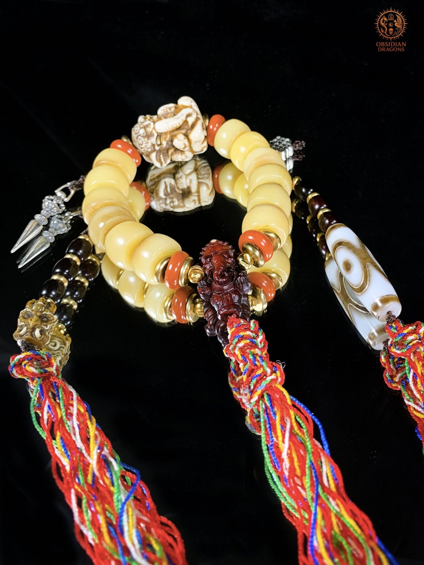 Bracelet Tantrique Tibétain en Os – Mala Ganesh | obsidian dragons