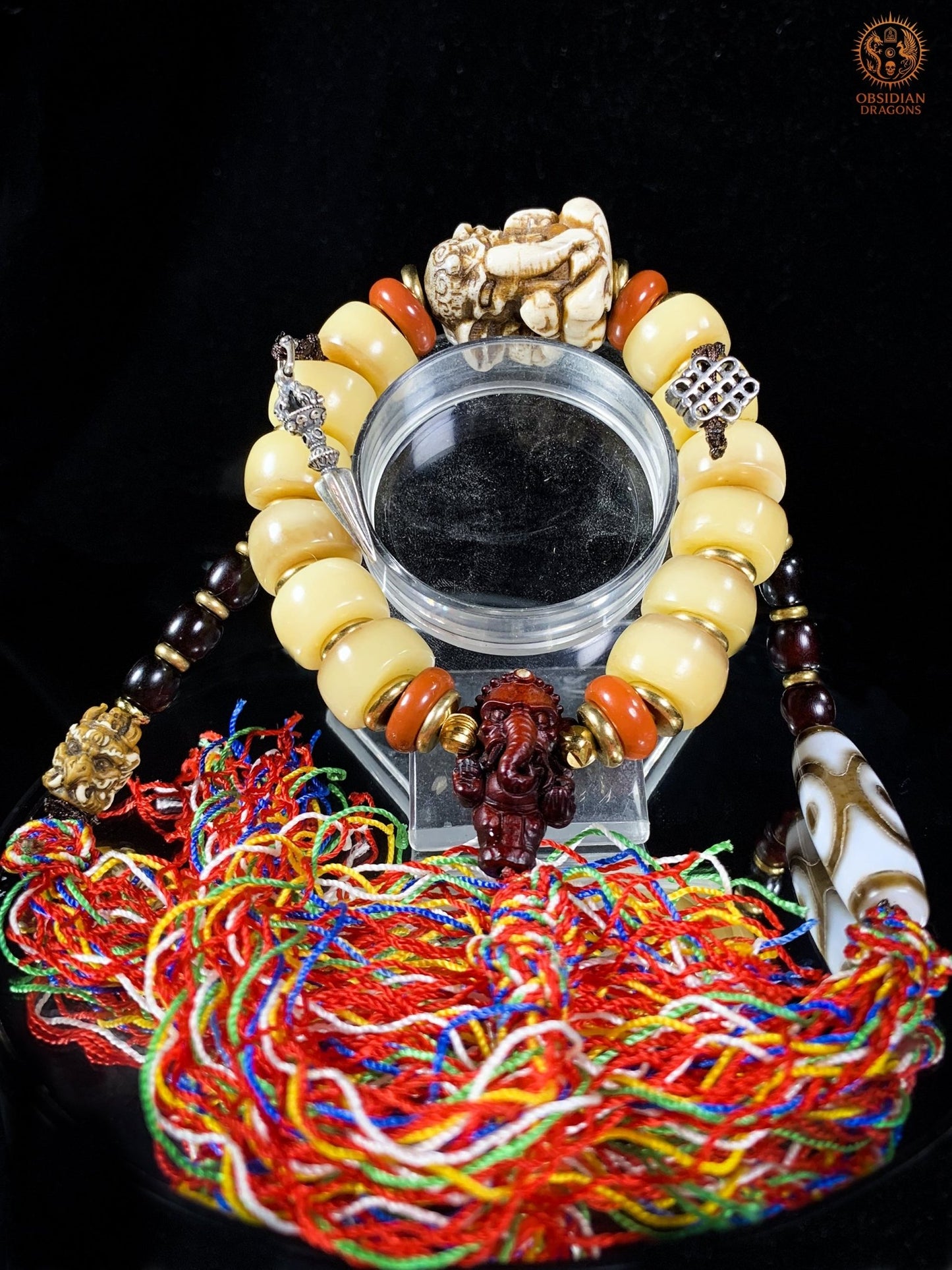 Bracelet Tantrique Tibétain en Os – Mala Ganesh | obsidian dragons