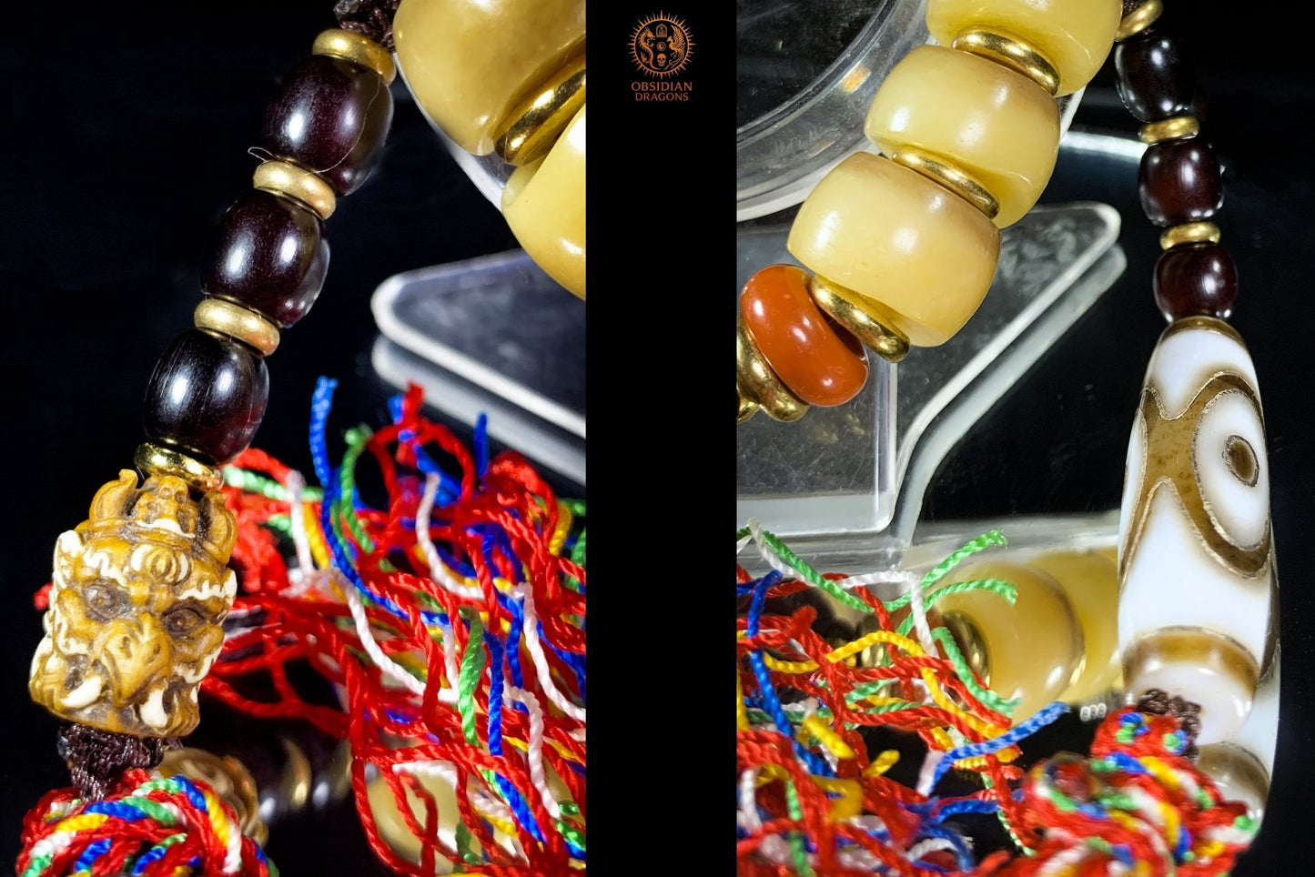 Bracelet Tantrique Tibétain en Os – Mala Ganesh - obsidian dragons