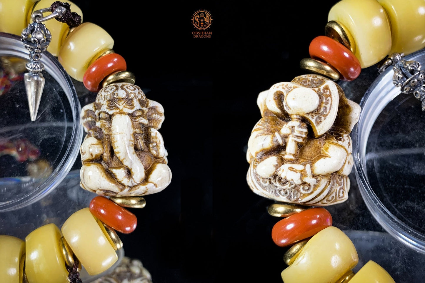 Bracelet Tantrique Tibétain en Os – Mala Ganesh | obsidian dragons