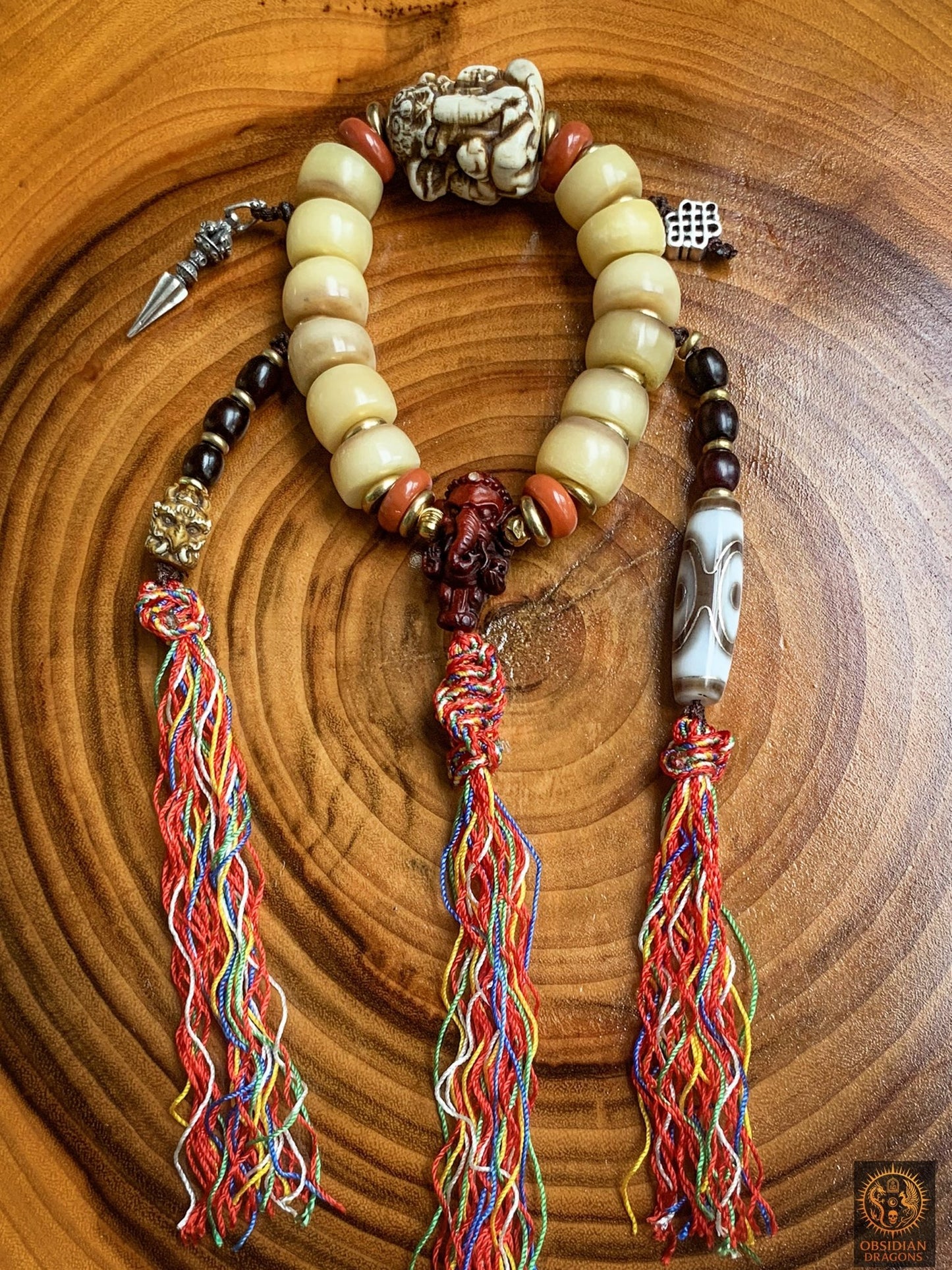 Bracelet Tantrique Tibétain en Os – Mala Ganesh | obsidian dragons