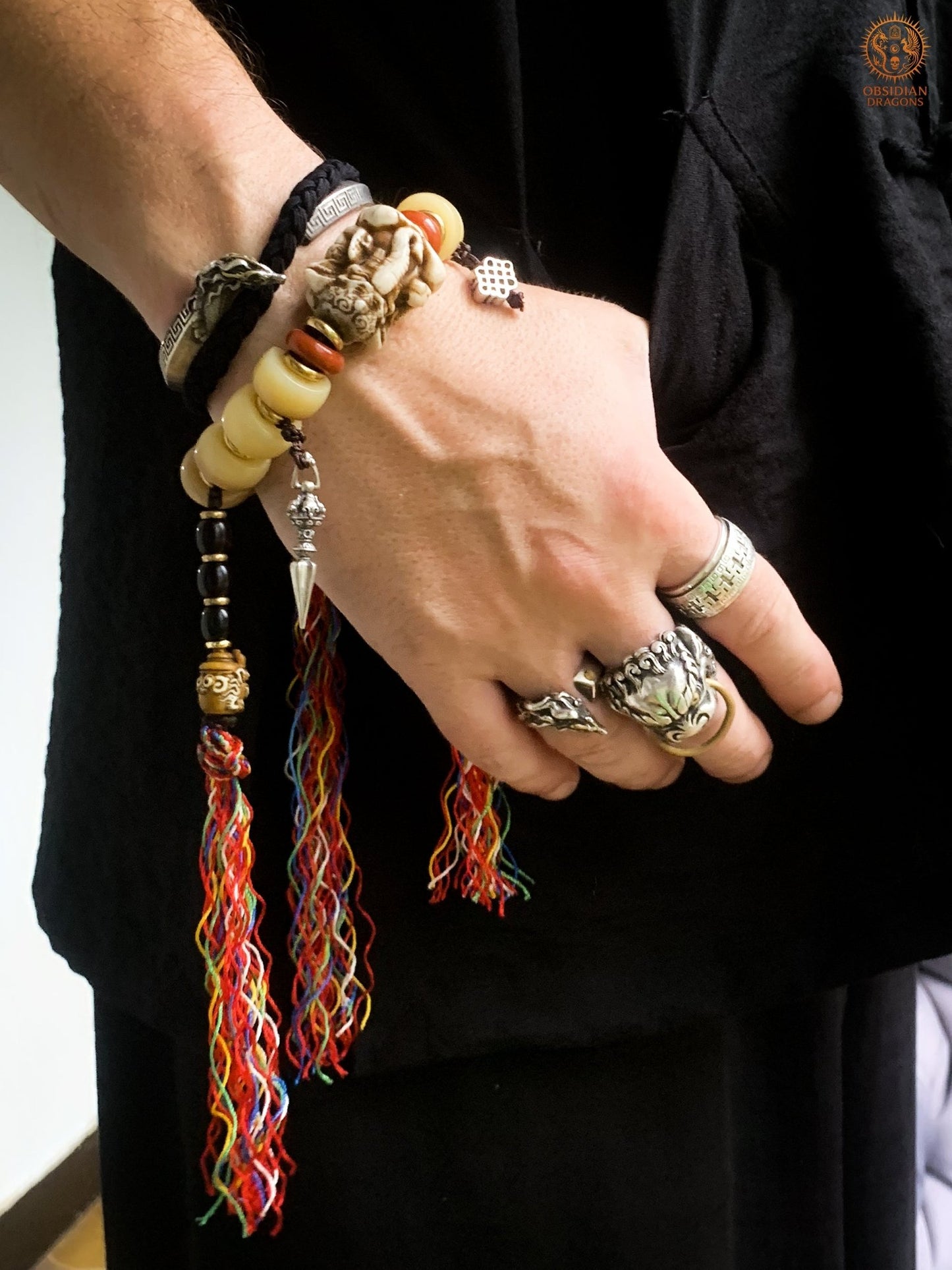 Bracelet Tantrique Tibétain en Os – Mala Ganesh | obsidian dragons