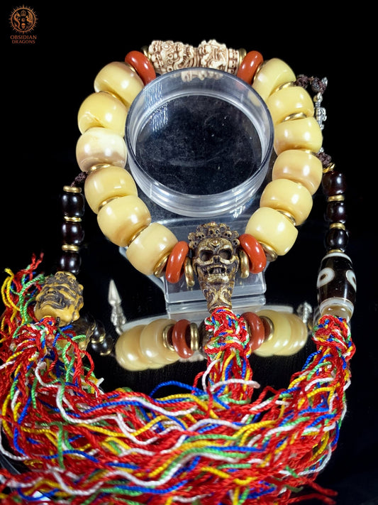 Bracelet Tantrique Tibétain en Os - Mala de poignet | obsidian dragons