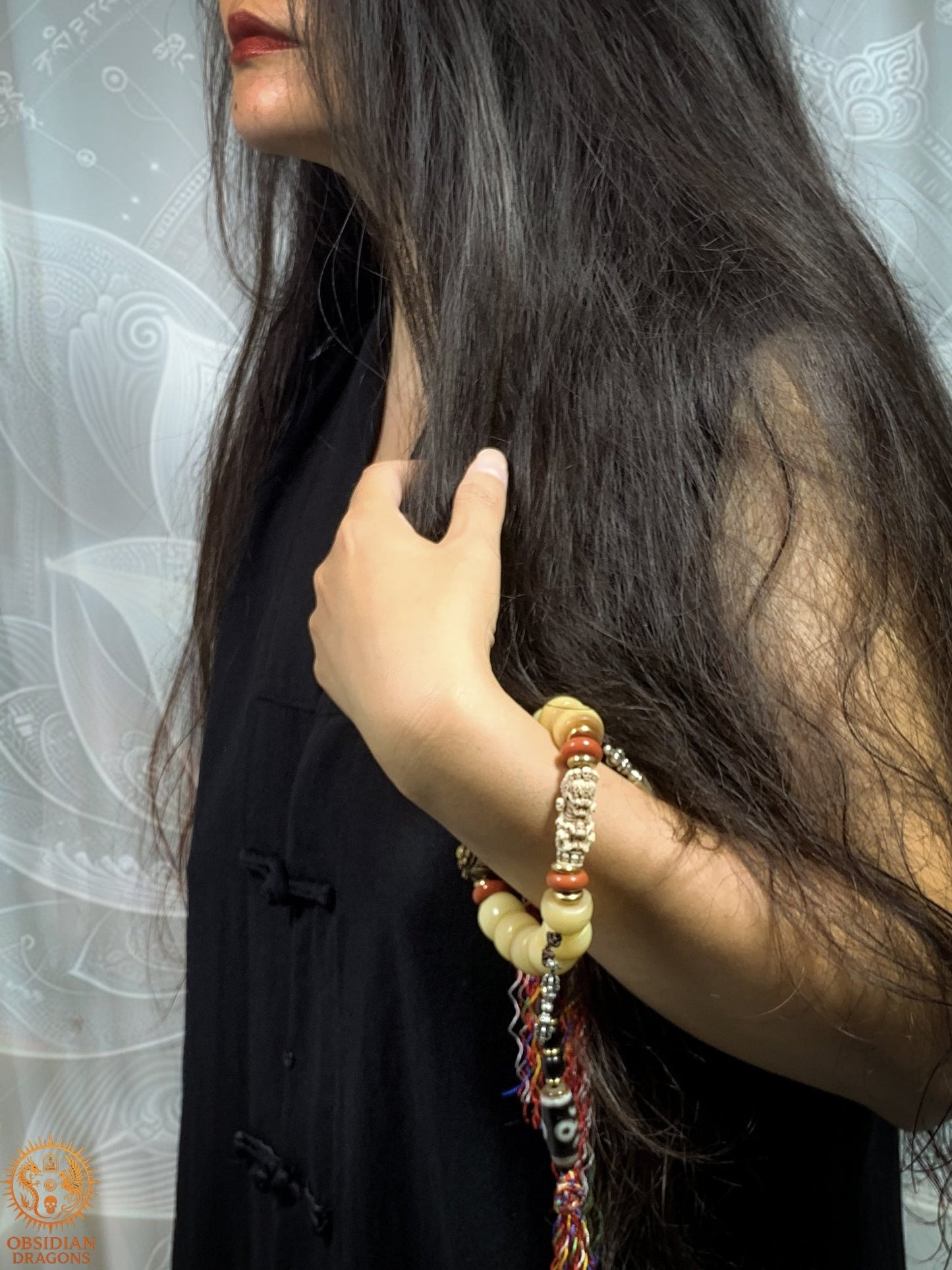 Bracelet Tantrique Tibétain en Os - Mala de poignet | obsidian dragons