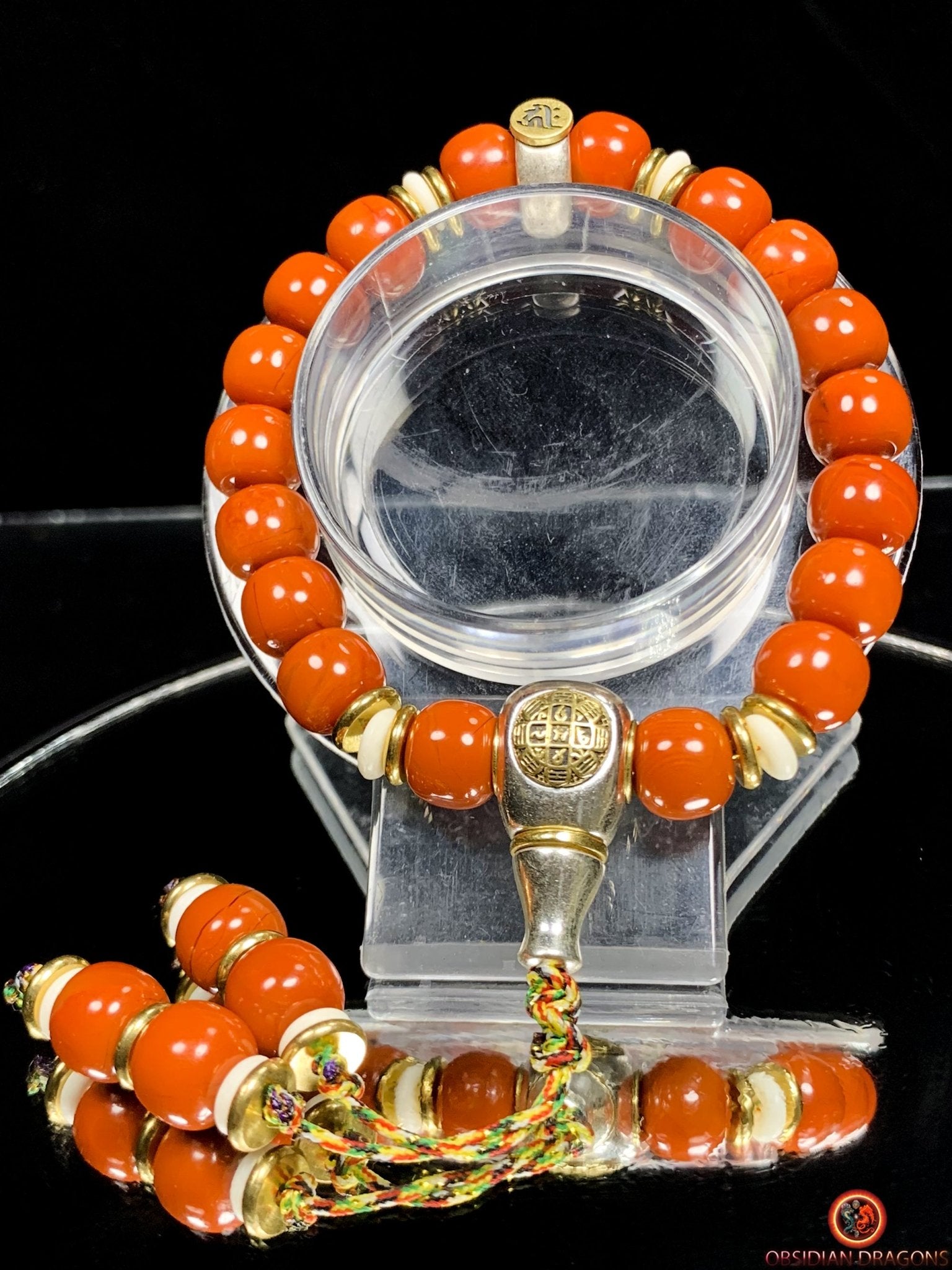 Bracelet bouddhiste en agate nan hong- Syllabe Hrih | obsidian dragons