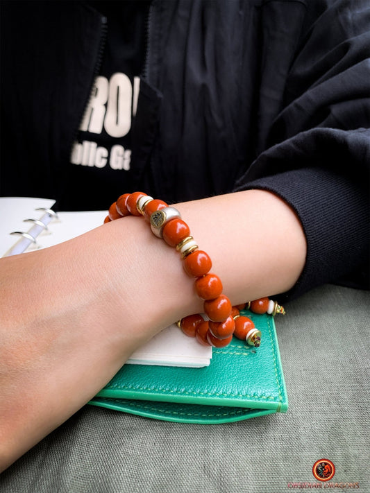 Bracelet bouddhiste en agate nan hong- Syllabe Hrih | obsidian dragons